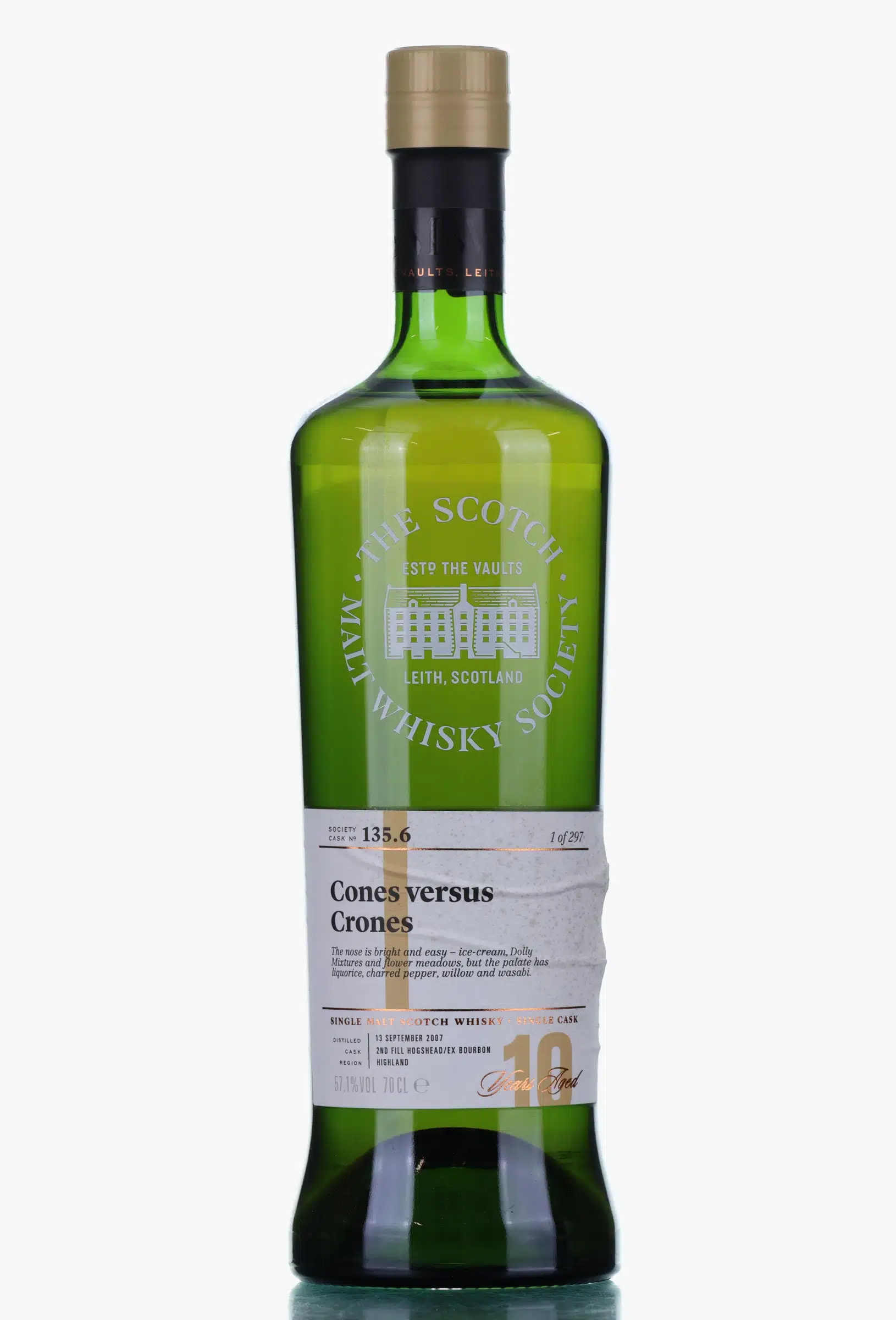 Loch Lomond Cones vs Crones 10 Year Old, ex-Bourbon Hogshead Cask, Cask #135.6, 2007, Scotch Malt Whisky Society, 57.1% whisky bottle