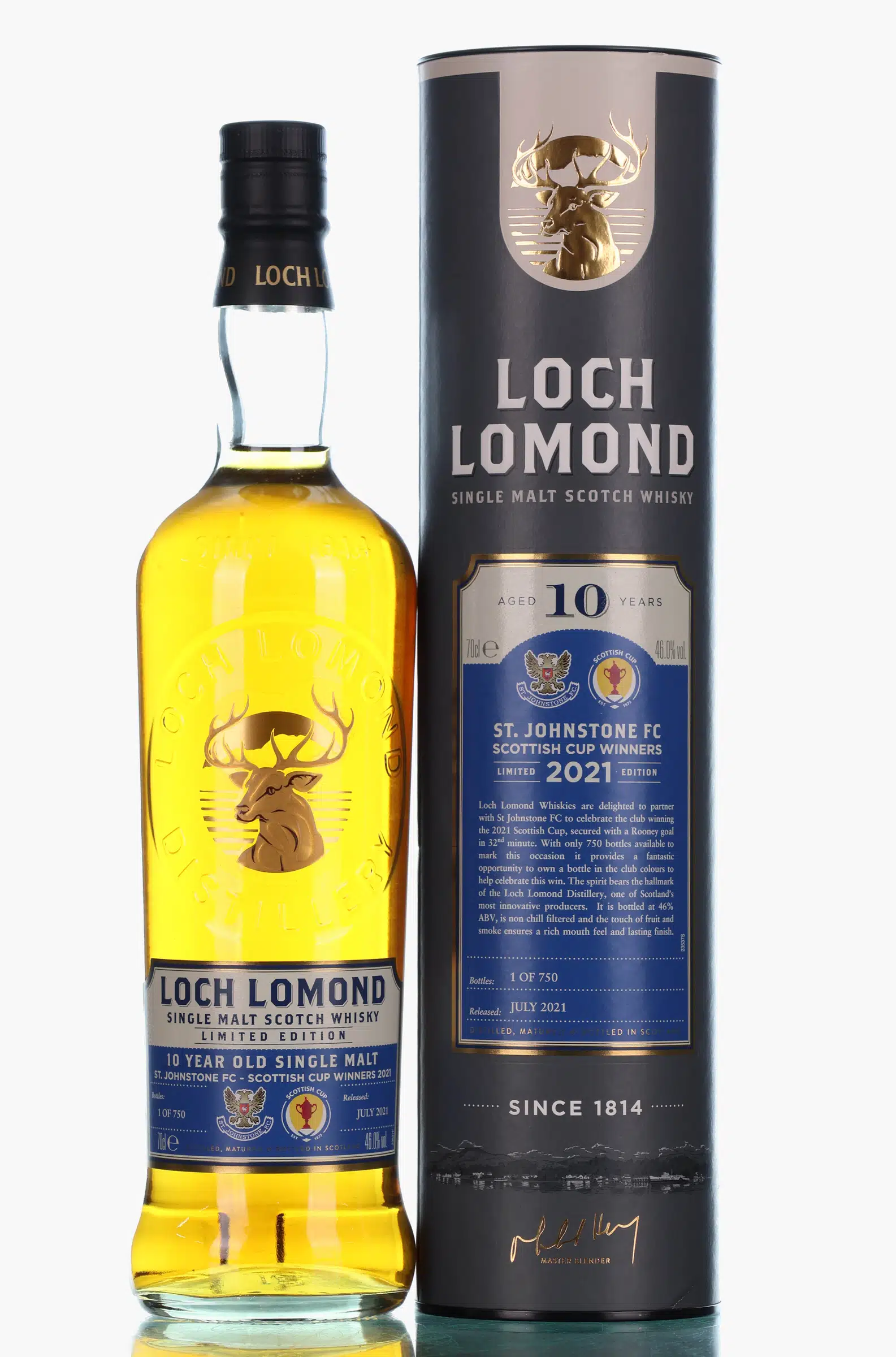 Loch Lomond St. Johnstone FC Scottish Cup Winners 2021 10 Year Old, 2021, 46% whisky bottle