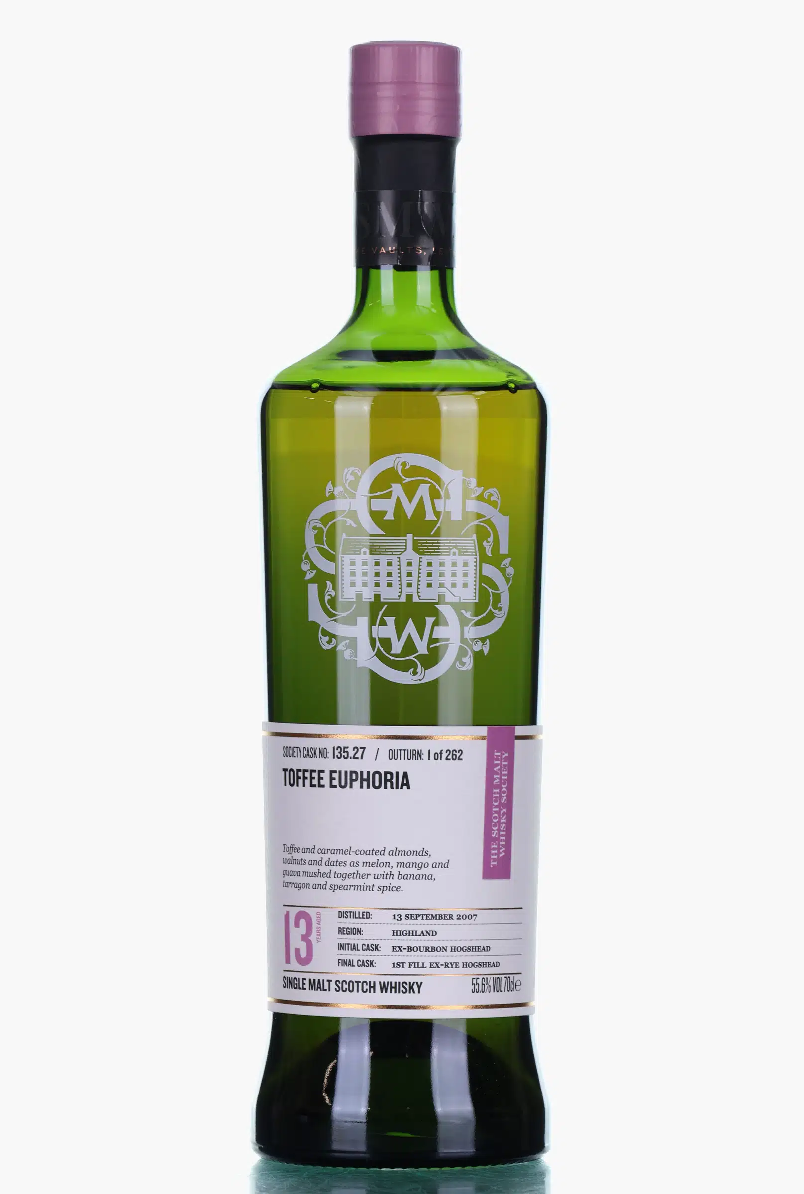 Loch Lomond Toffee Euphoria 13 Year Old, Bourbon & Rye Cask, Cask #135.27, 2007, The Scotch Malt Whisky Society, 55.6% whisky bottle