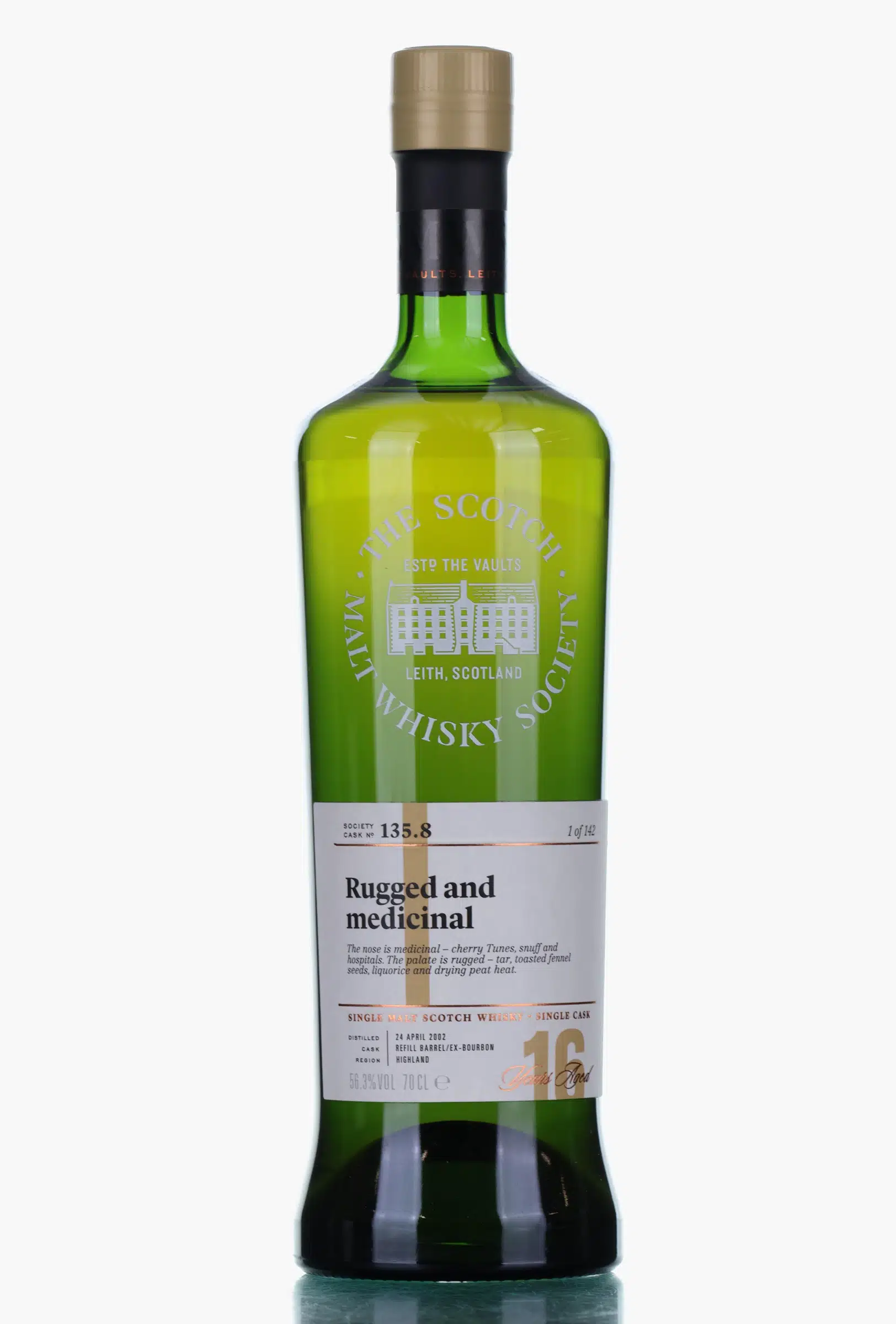 Loch Lomond 16 Year Old, Bourbon Cask, Cask #135.8, 2002, The Scotch Malt Whisky Society, 56.3% whisky bottle