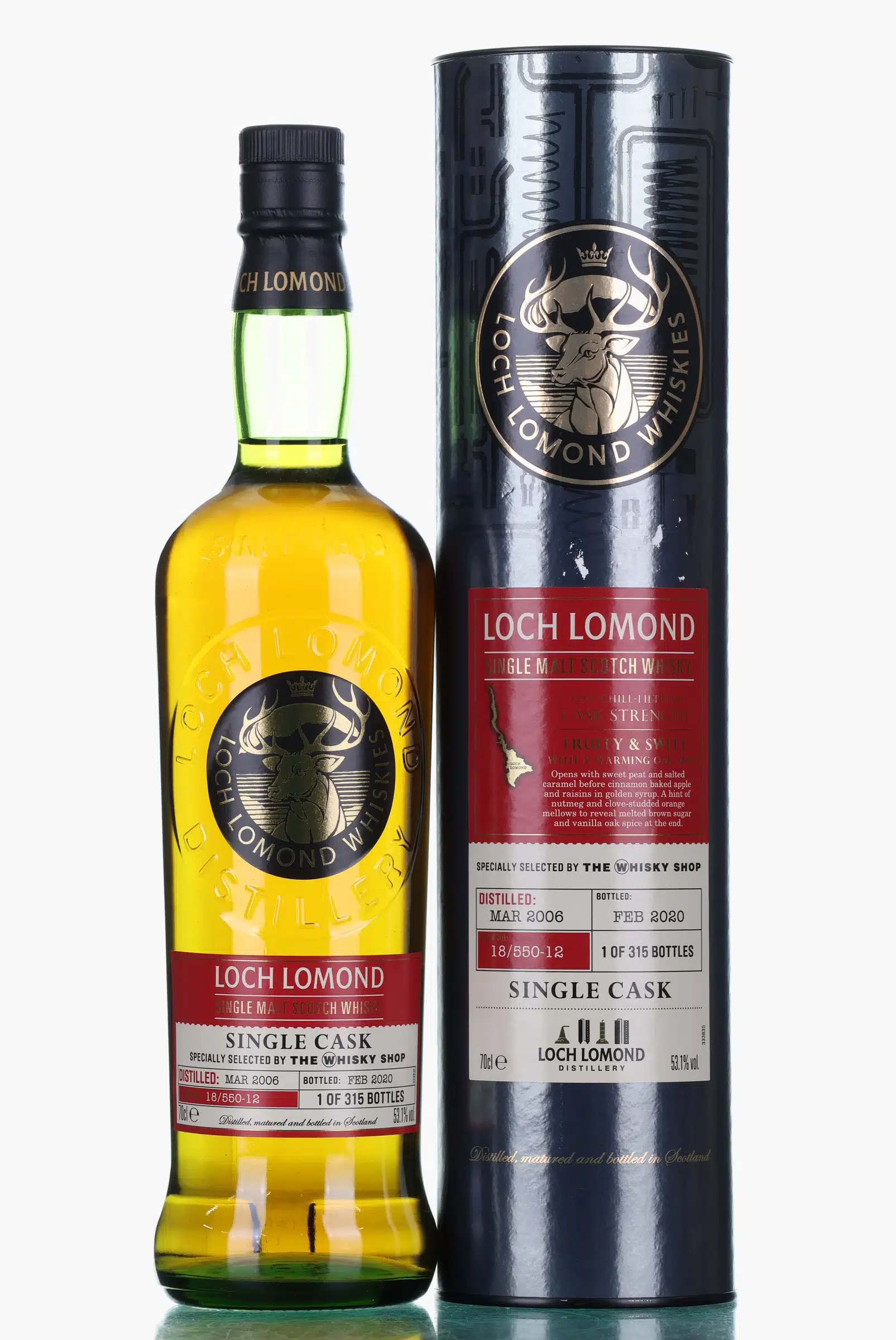 Loch Lomond Single Cask, Tawny Port Cask, Cask #18/550-12, 2006, The Whisky Shop, 53.1% whisky bottle