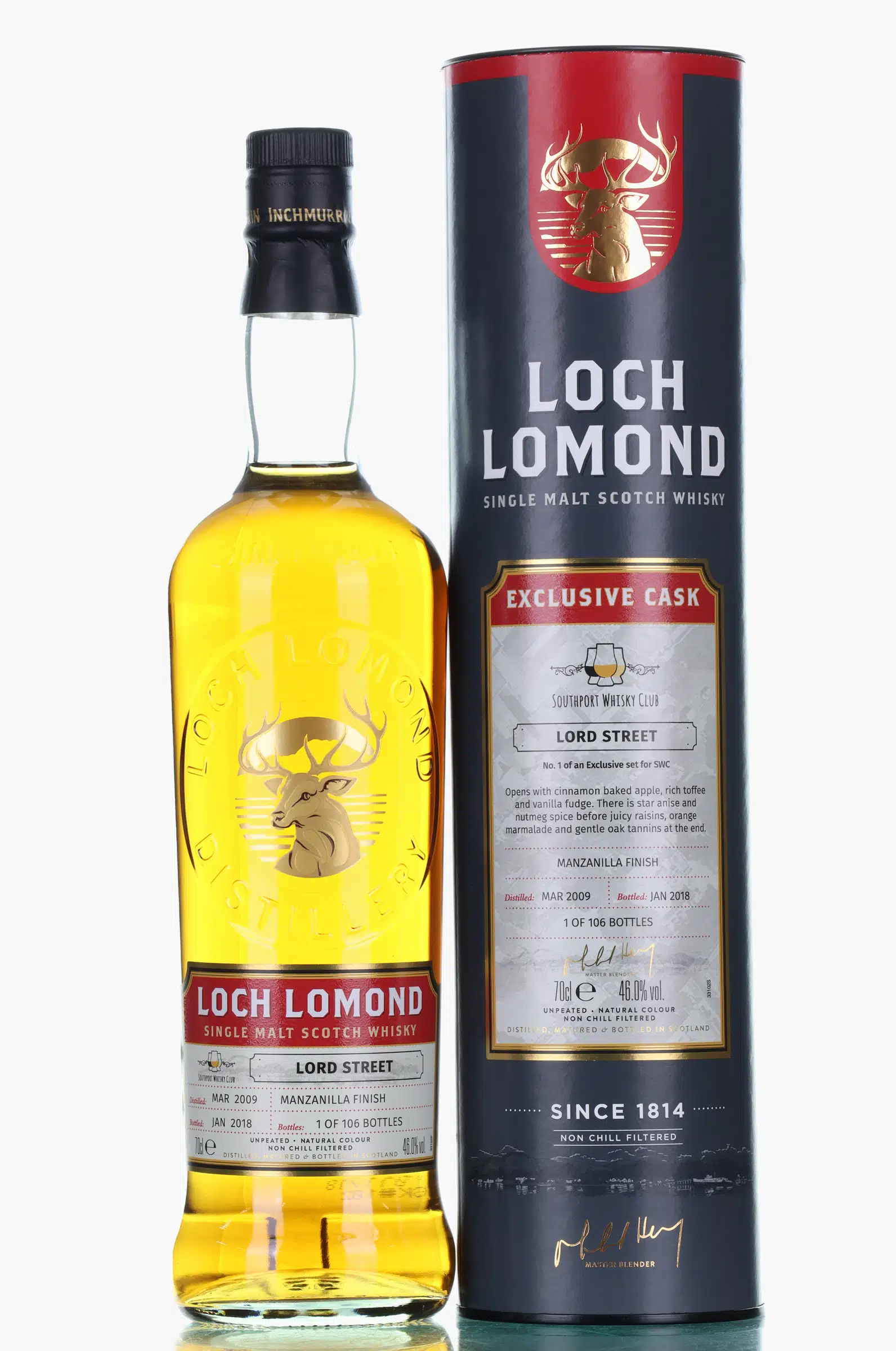 Loch Lomond Lord Street Manzanilla Finish, 2009, Southport Whisky Club, 46% whisky bottle