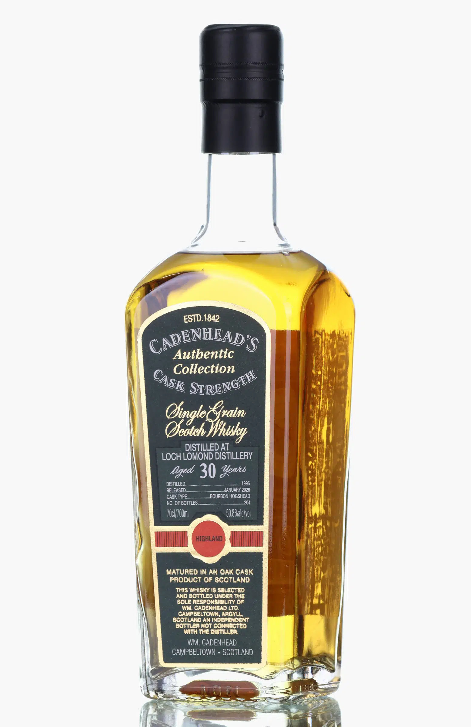 Loch Lomond Authentic Collection Cask Strength 30 Year Old, Bourbon Hogshead Cask, 1995, Cadenhead's, 50.8% whisky bottle