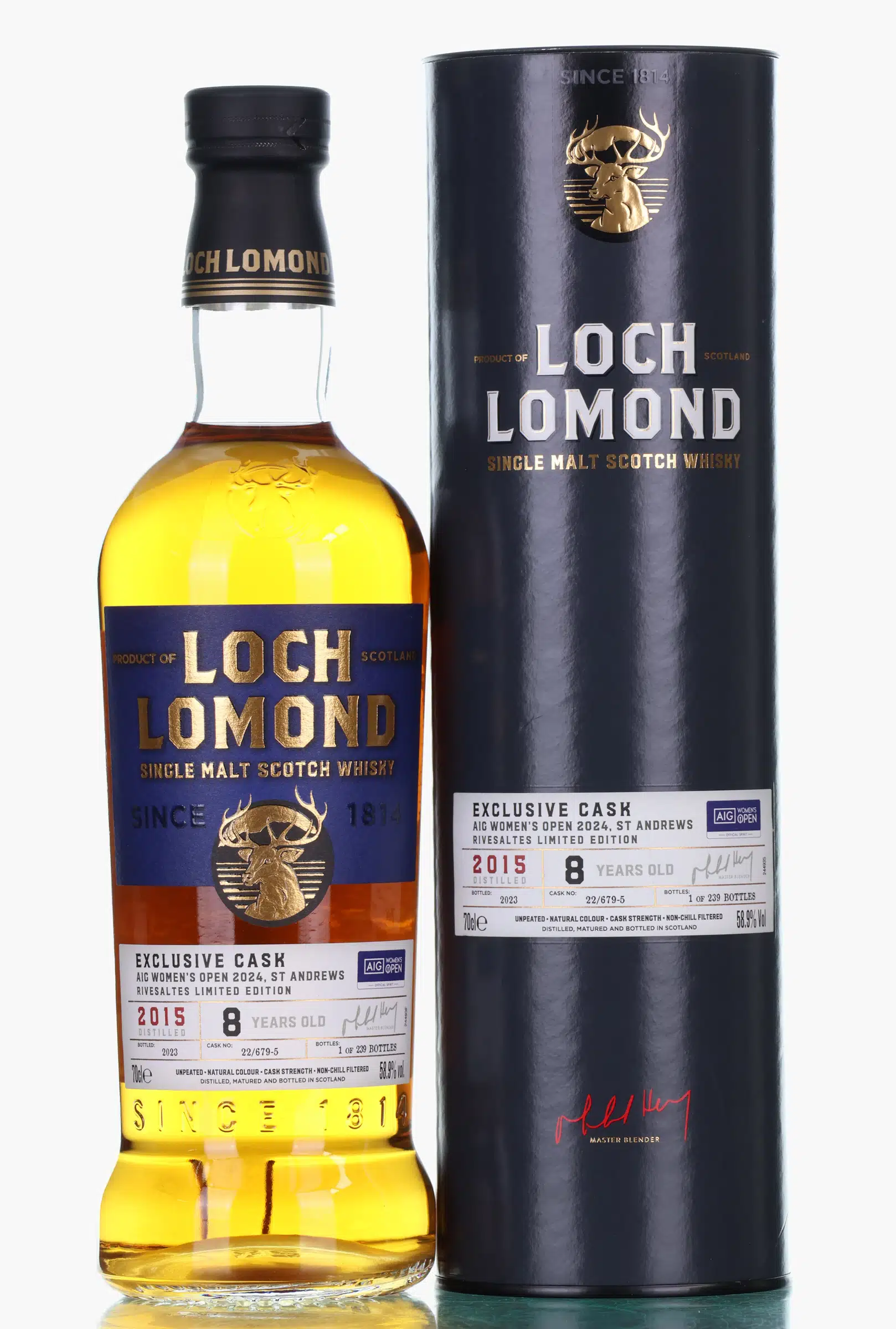 Loch Lomond AIG Women's Open Exclusive Cask 8 Year Old, Bourbon & Rivesaltes Hogshead Cask, Cask #22/679-5, 2023, 58.9% whisky bottle