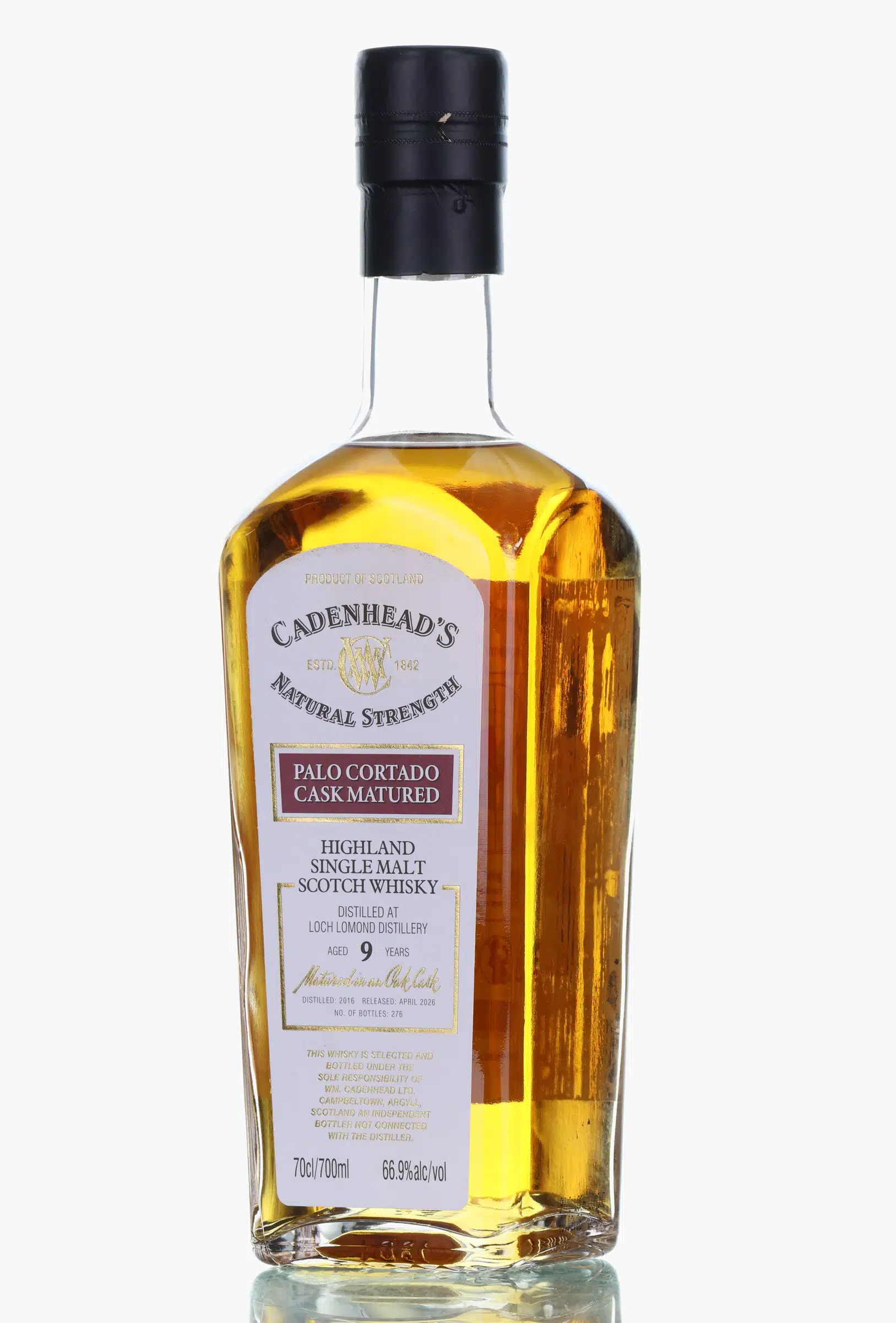 Loch Lomond Palo Cortado Cask Matured 9 Year Old, Palo Cortado Cask, 2016, Cadenhead's, 66.9% whisky bottle