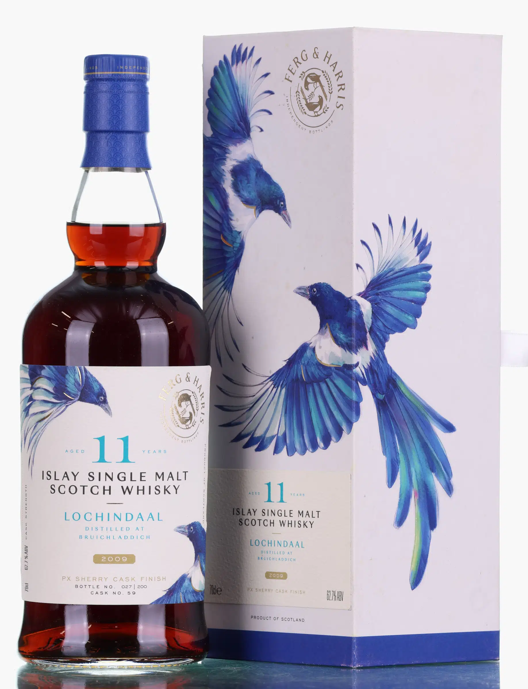 Lochindaal 11 Year Old, PX Sherry Cask, Cask #59, 2009, Ferg & Harris, 62.7% whisky bottle