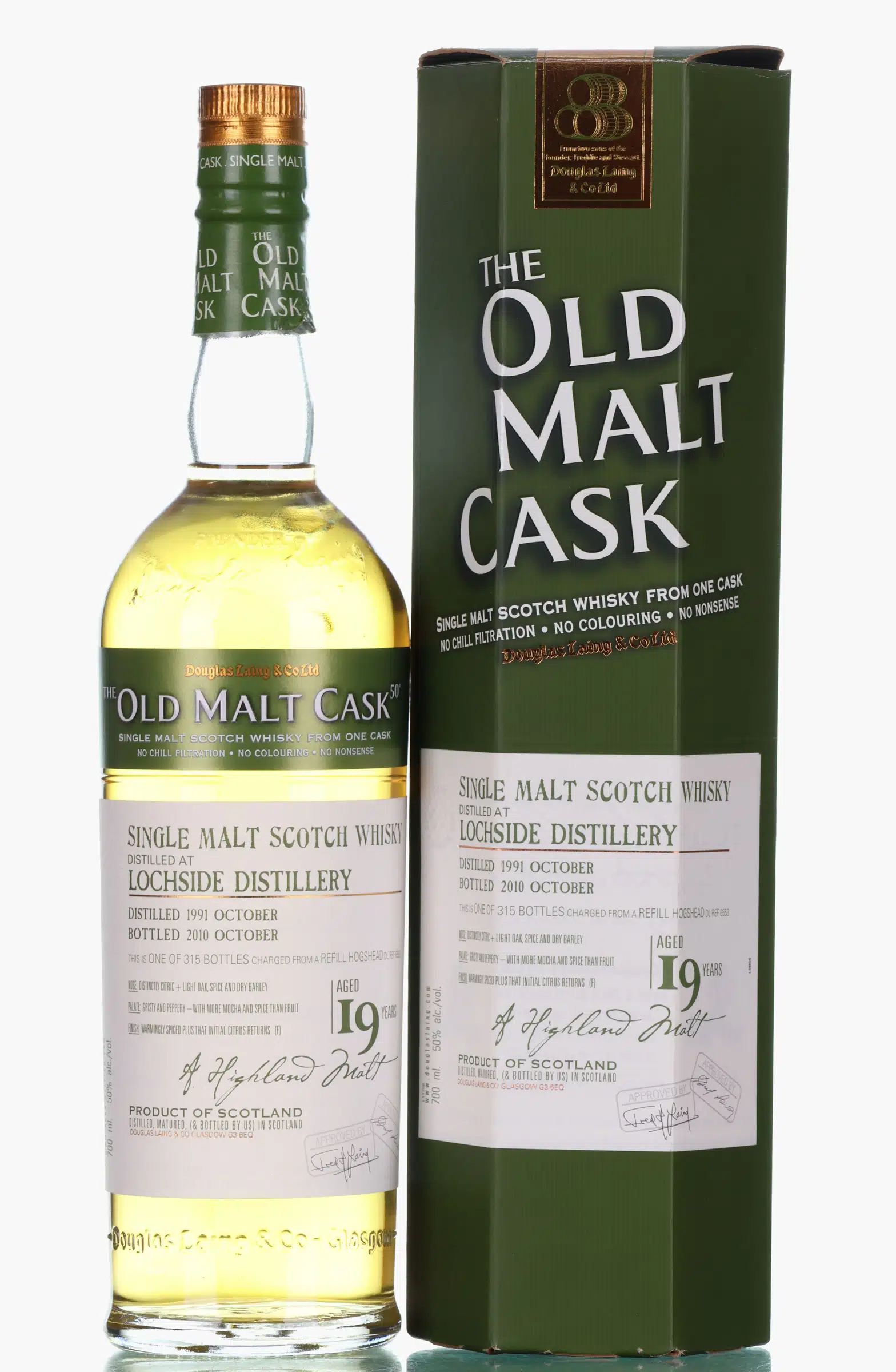 Lochside Old Malt Cask #19 Year Old, Hogshead Cask, Cask #6553, 1991, Douglas Laing, 50% whisky bottle