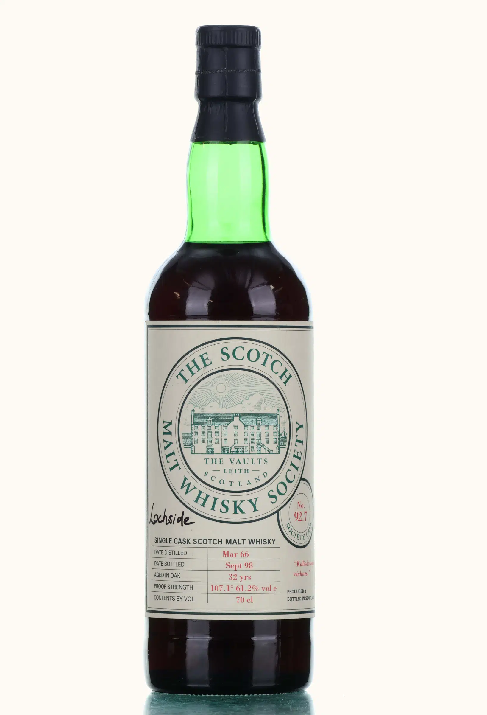 Lochside Kaliedoscopic Richness 32 Year Old, Sherry Cask, Cask #92.7, 1966, The Scotch Malt Whisky Society, 61.2% whisky bottle