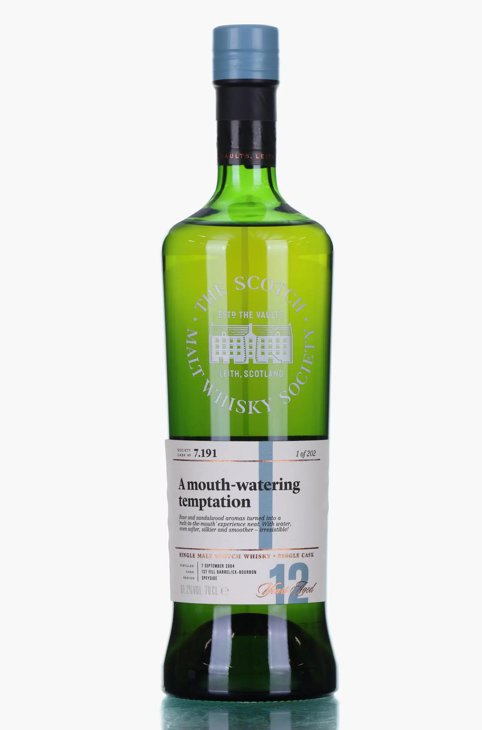 Longmorn A Mouth-Watering Temptation 12 Year Old, Bourbon Cask, Cask #7.191, 2004, The Scotch Malt Whisky Society, 61.2% whisky bottle