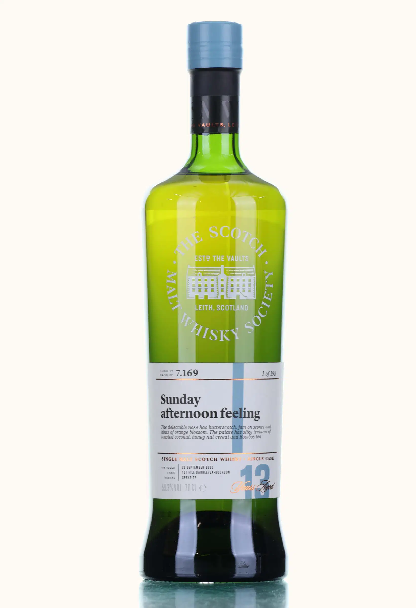 Longmorn Sunday Afternoon Feeling 13 Year Old, Bourbon Cask, Cask #7.169, 2003, The Scotch Malt Whisky Society, 59.3% whisky bottle