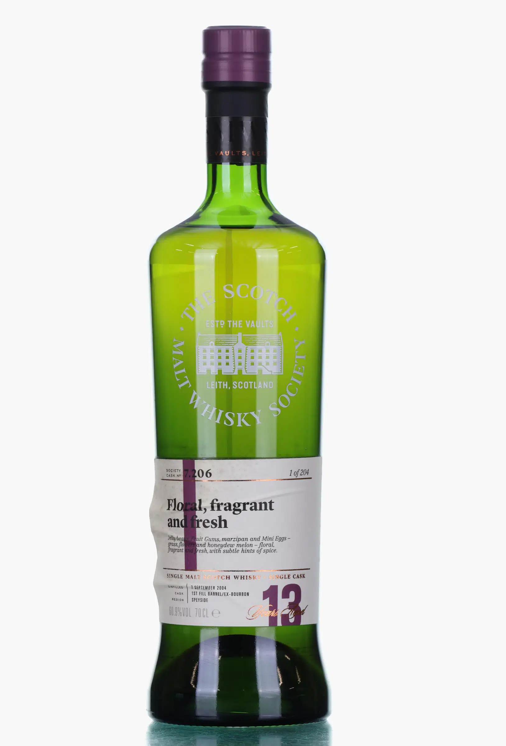 Longmorn 13 Year Old, Bourbon Cask, Cask #7.206, 2004, The Scotch Malt Whisky Society, 60.9% whisky bottle