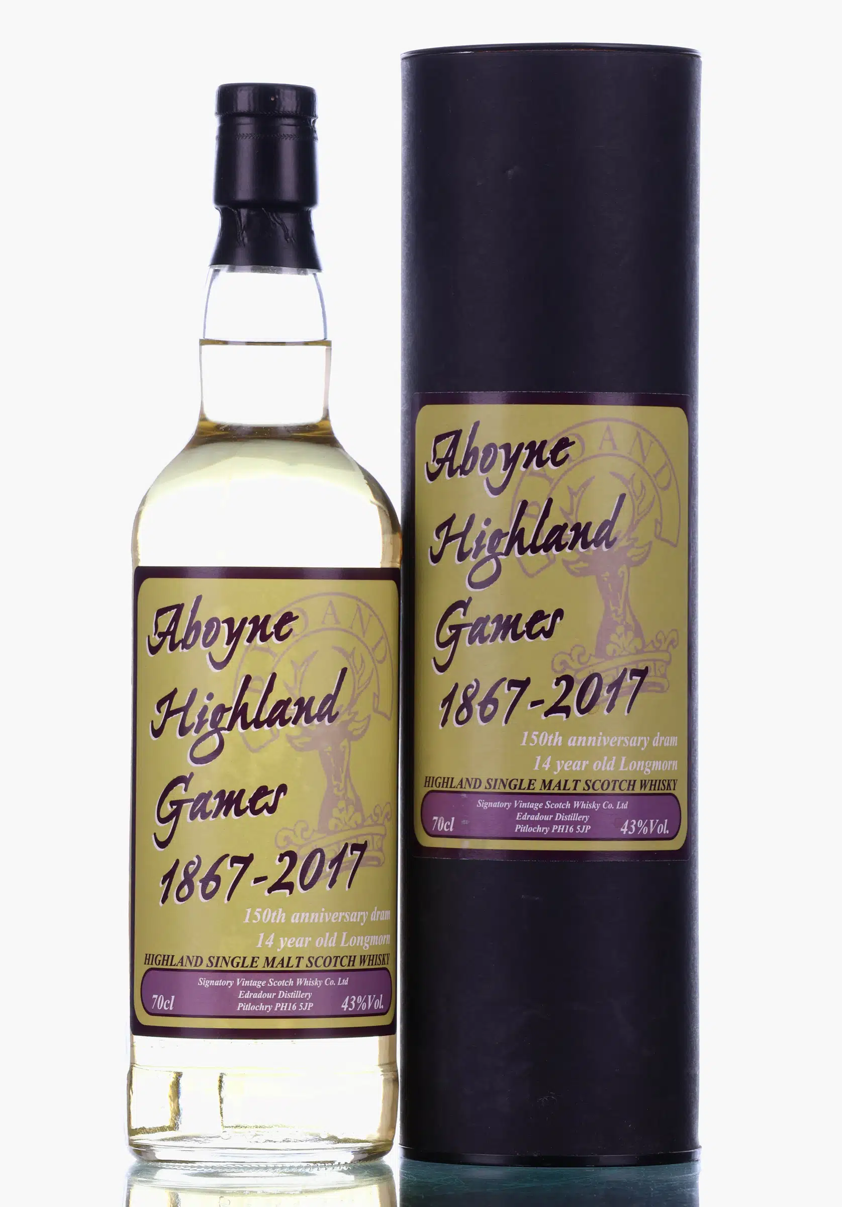 Longmorn Aboyne Highland Games 150th Anniversary 14 Year Old, 2003, Signatory Vintage, 43% whisky bottle