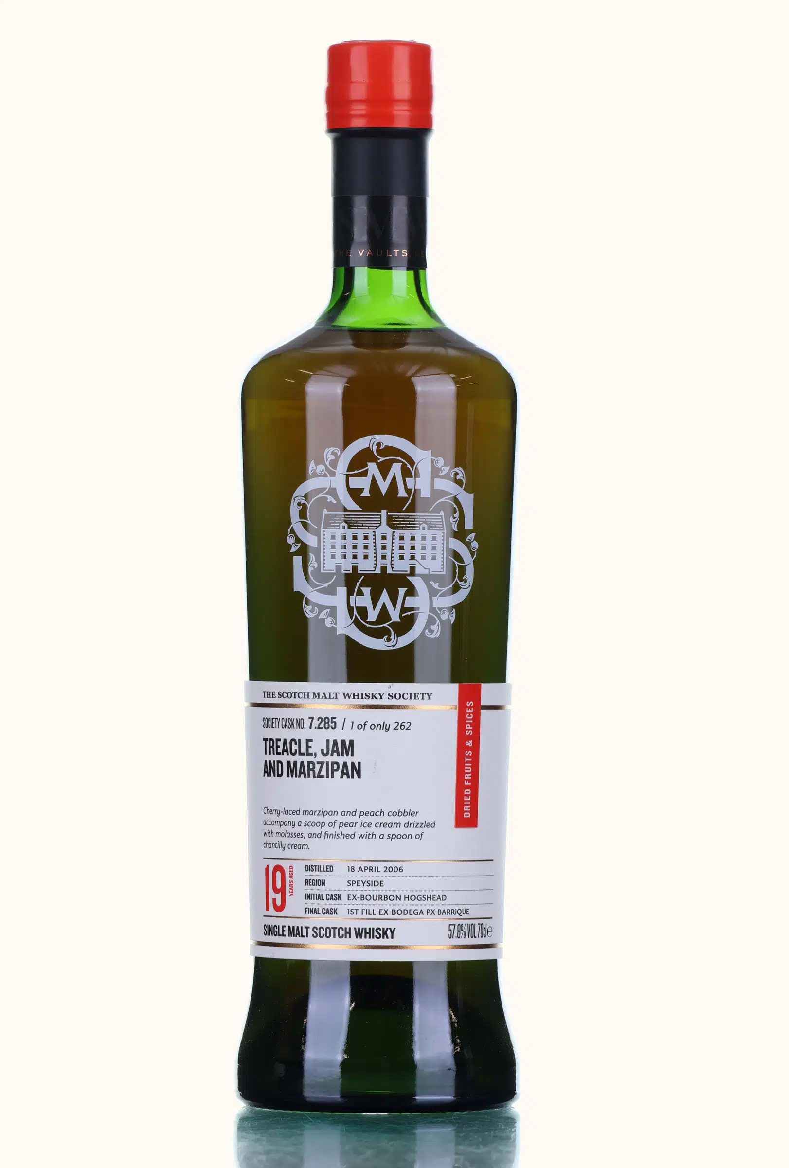 Longmorn Treacle, Jam & Marzipan 19 Year Old, Bourbon & PX Cask, Cask #7.285, 2006, The Scotch Malt Whisky Society, 57.8% whisky bottle