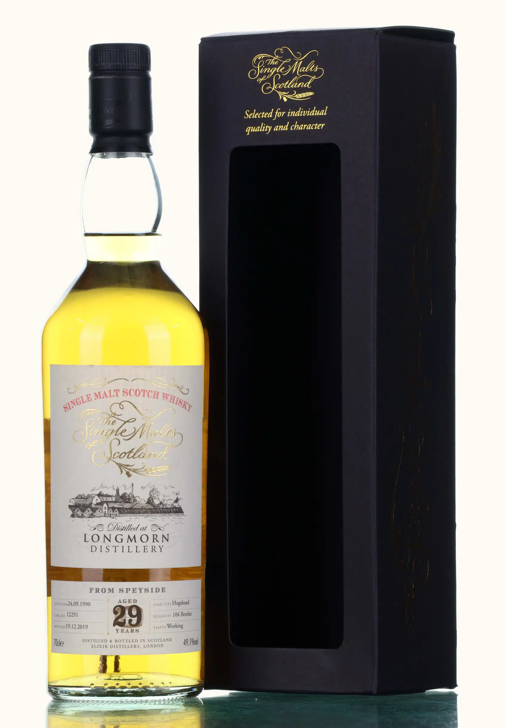 Longmorn The Single Malts of Scotland 29 Year Old, Hogshead Cask, Cask #12291, 1990, Elixir Distillers, 49.1% whisky bottle