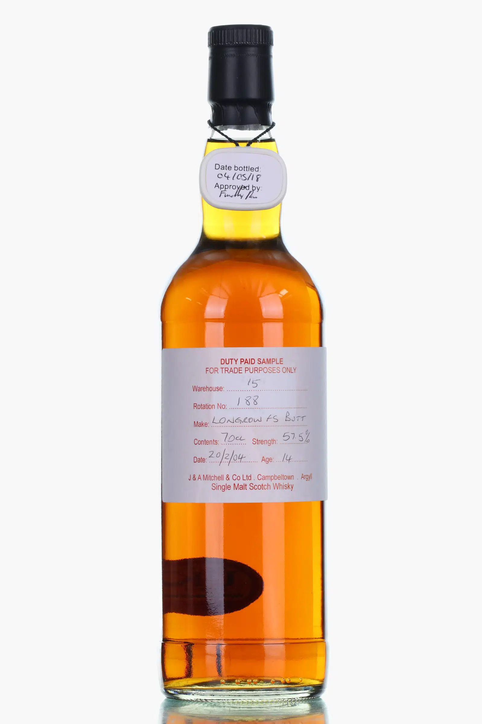 Longrow 14 Year Old, Sherry Cask, 2004, Springbank, 57.5% whisky bottle