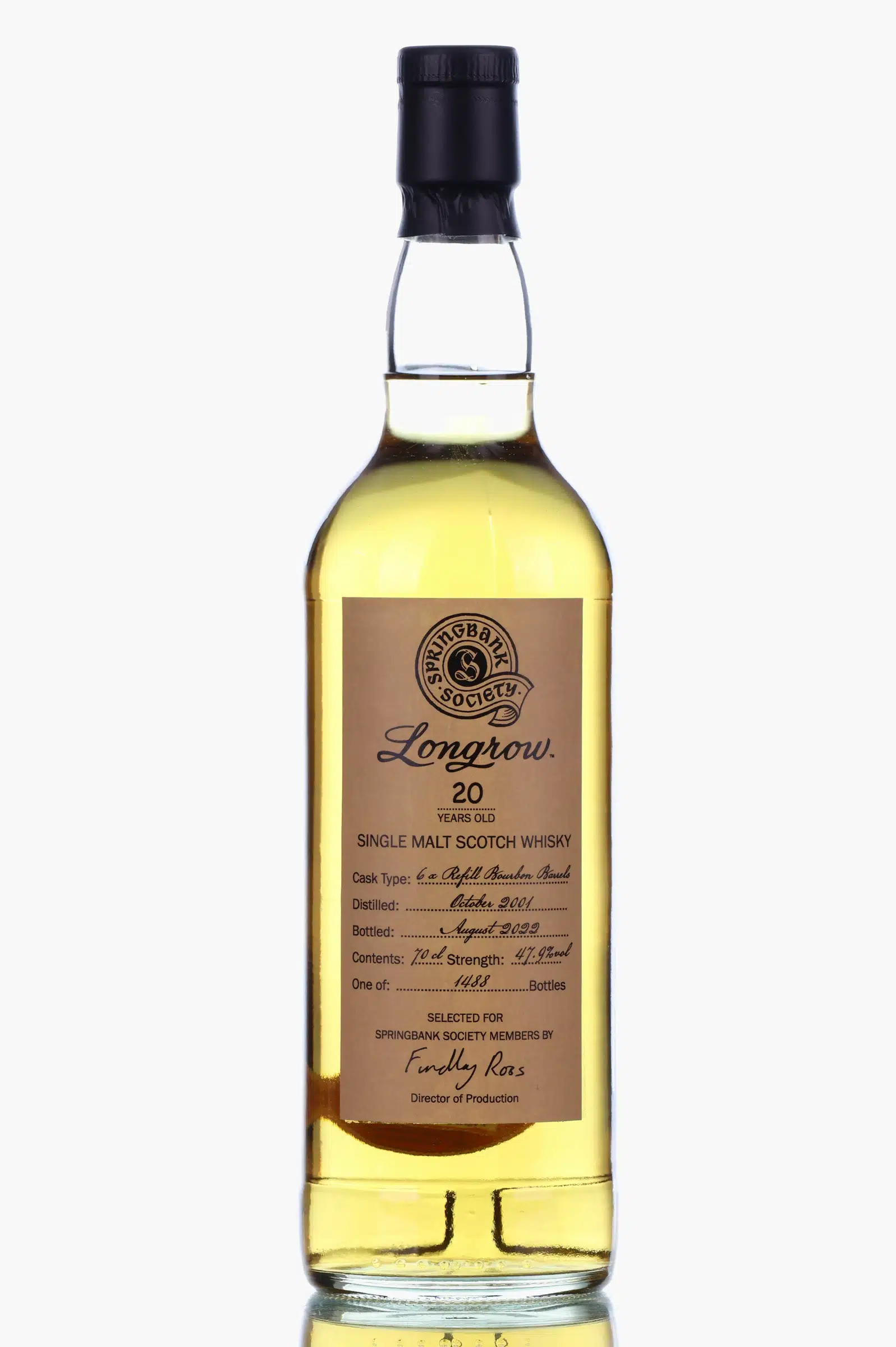 Longrow 20 Year Old, Refill Bourbon Cask, Cask #11.107, 2001, Scotch Malt Whisky Society, 47.9% whisky bottle