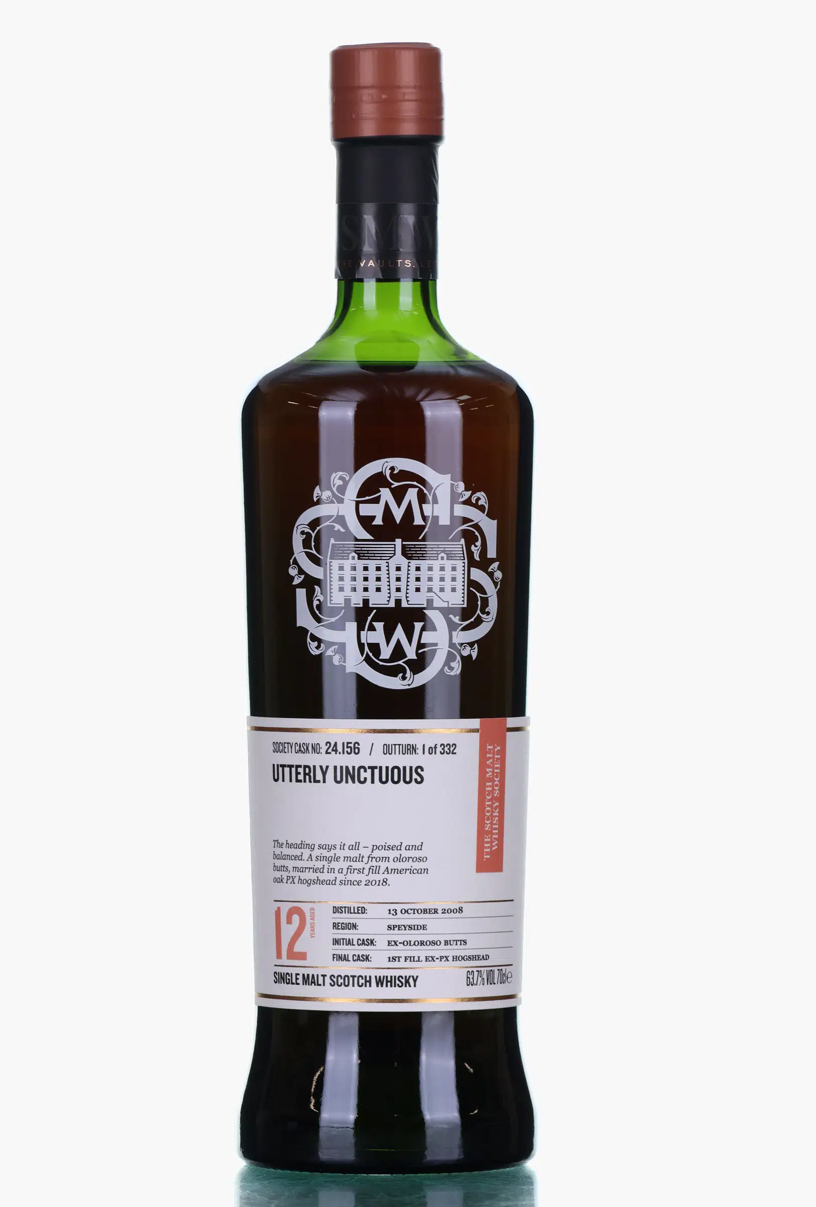 Macallan Utterly Unctuous 12 Year Old, Pedro Ximenez American Oak Hogshead Cask, Cask #24.156, 2008, The Scotch Malt Whisky Society, 63.7% whisky bottle