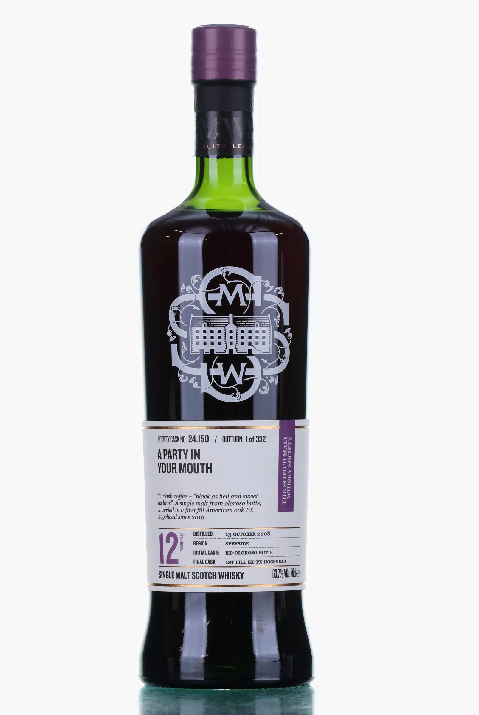 Macallan A Party In Your Mouth 12 Year Old, Oloroso & Pedro Ximenez Cask, Cask #24.150, 2008, The Scotch Malt Whisky Society, 63.7% whisky bottle