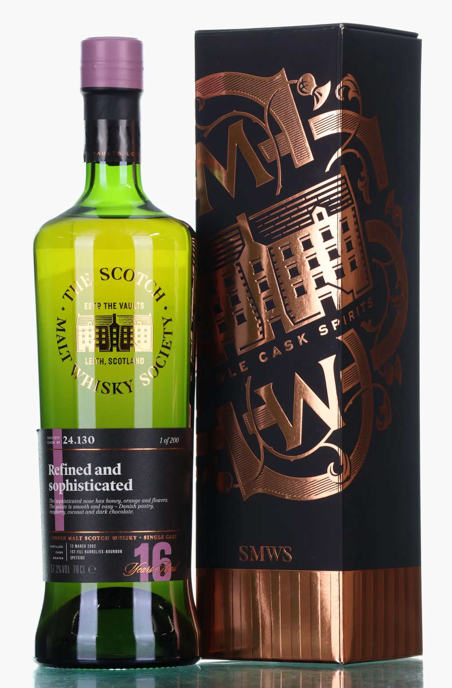 Macallan 16 Years Old 2002 SMWS 24.130 | Refined & Sophisticated, Ex-Bourbon Hogshead Cask, Cask #24.130, 2002, The Scotch Malt Whisky Society, 57.3% whisky bottle