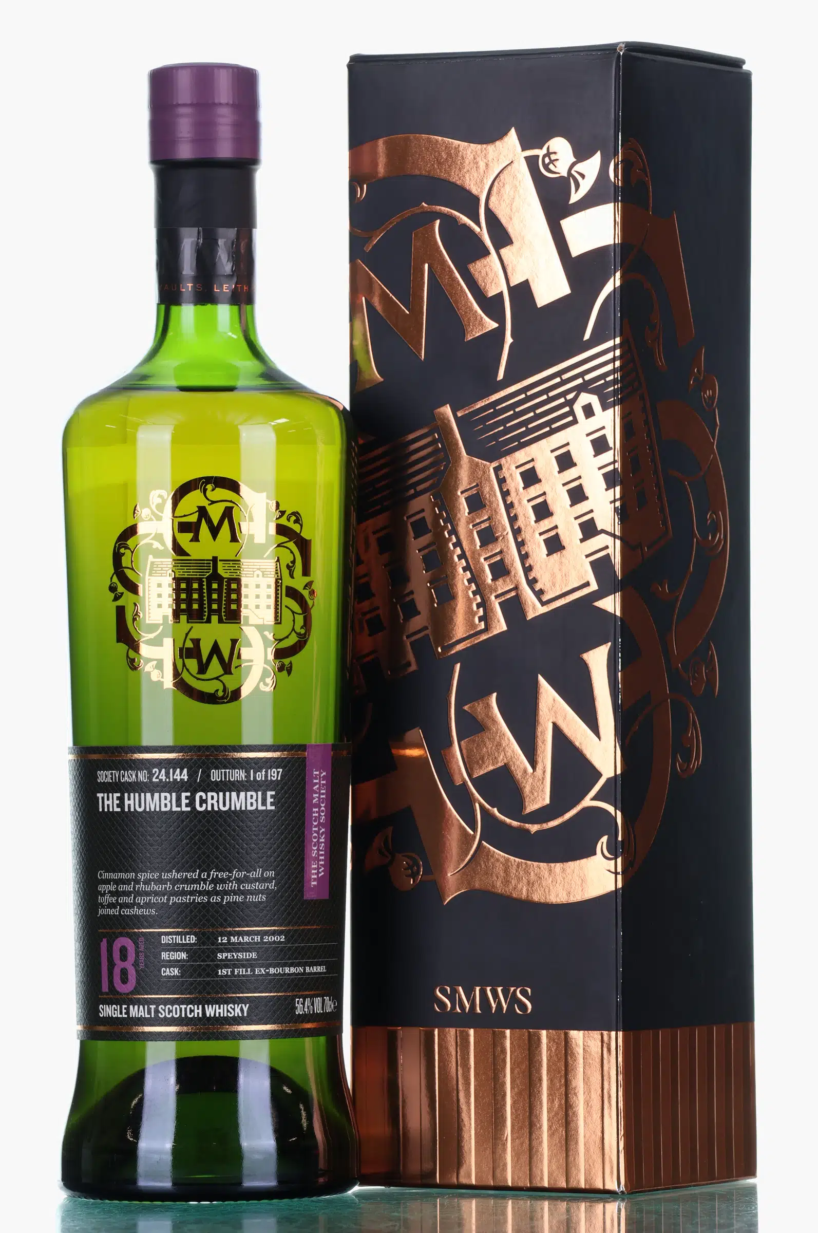 Macallan The Humble Crumble 18 Year Old, First Fill American Oak Bourbon Cask, Cask #144, 2002, Scotch Malt Whisky Society, 56.4% whisky bottle