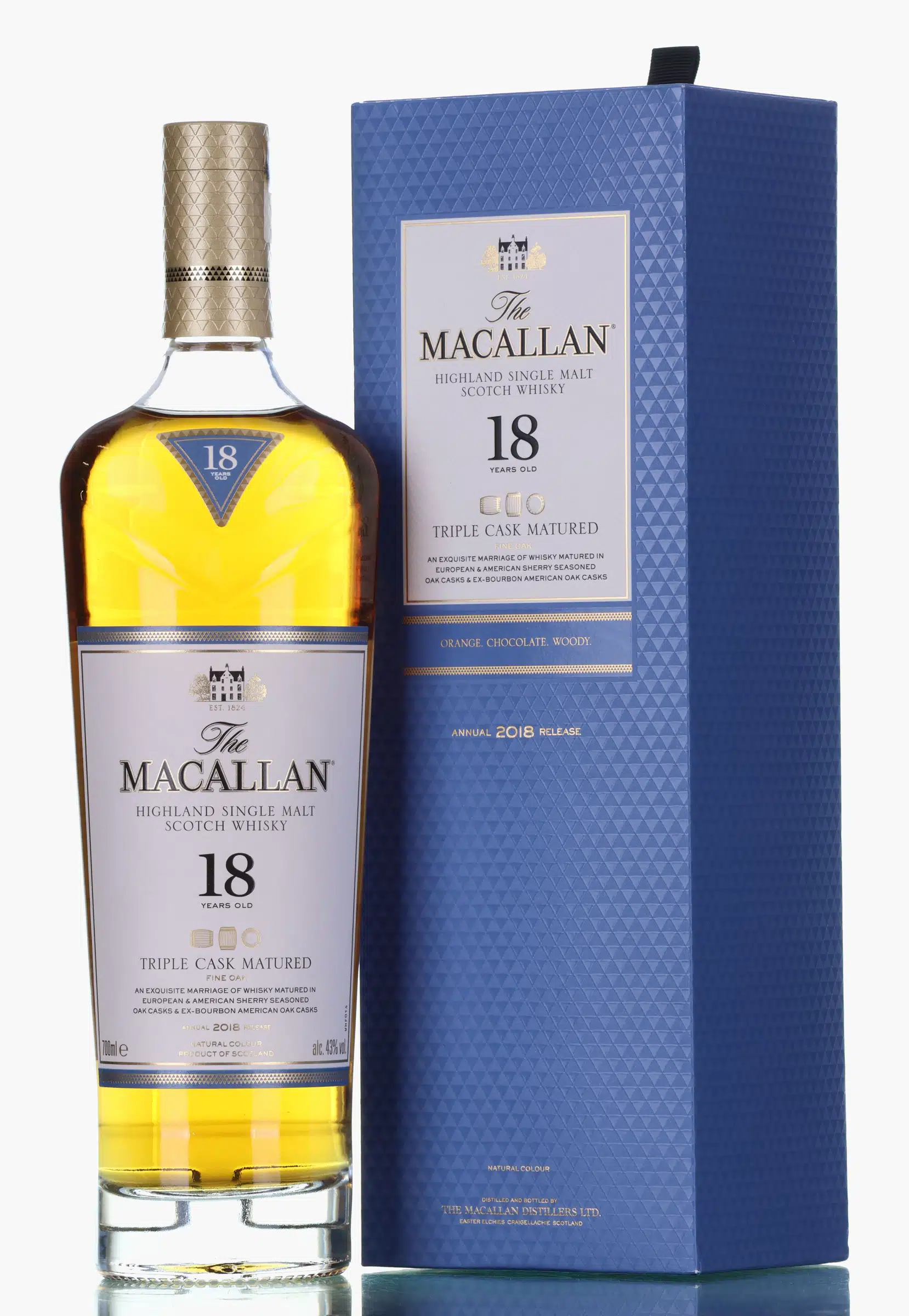 Macallan Triple Cask Matured Fine Oak 18 Year Old, Bourbon & Sherry Cask, 2018, 43% whisky bottle