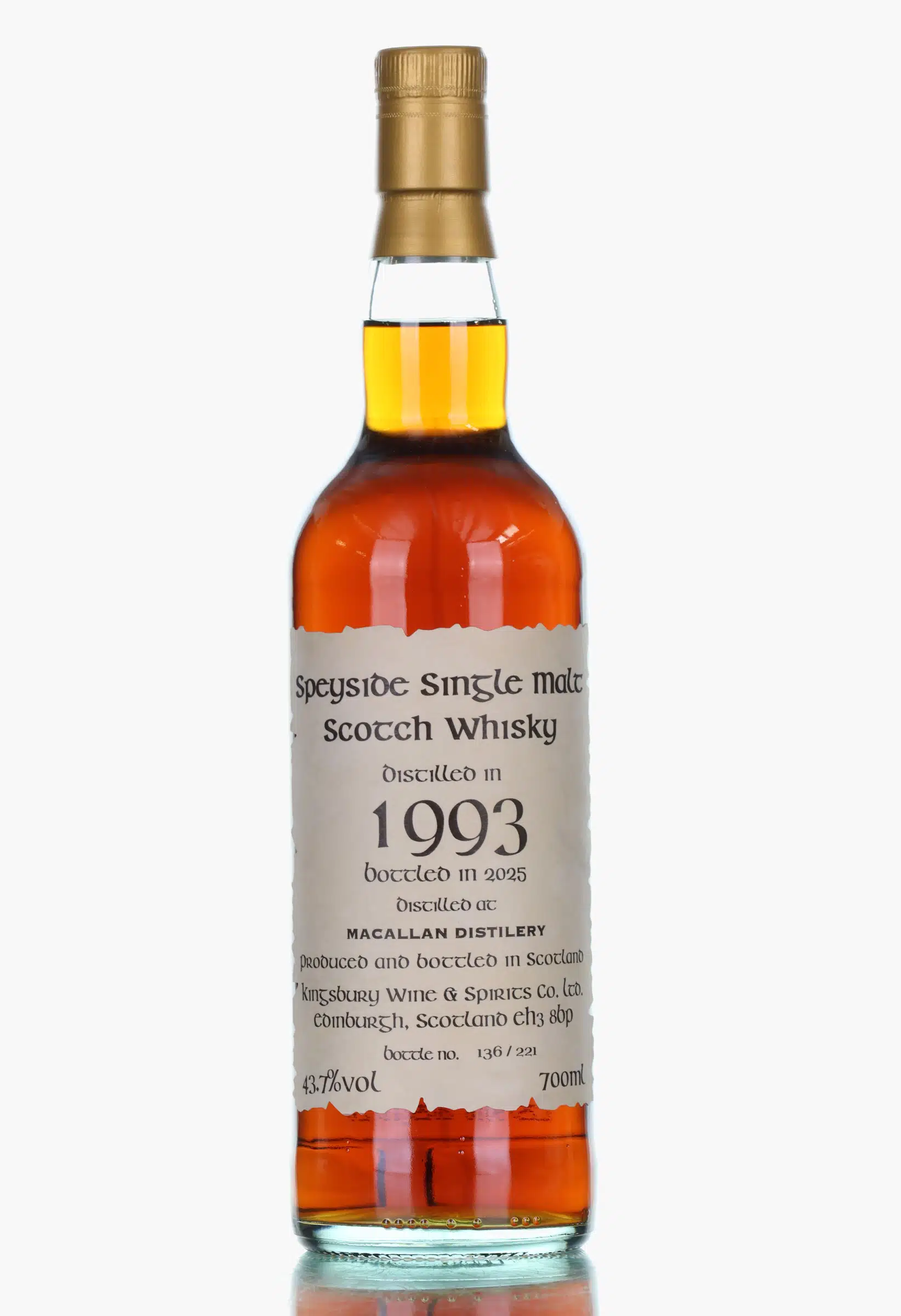 Macallan Celtic Series 32 Year Old, Sherry Cask, Cask #5122, 1993, Kingsbury Wine & Spirits Co., 43.7% whisky bottle