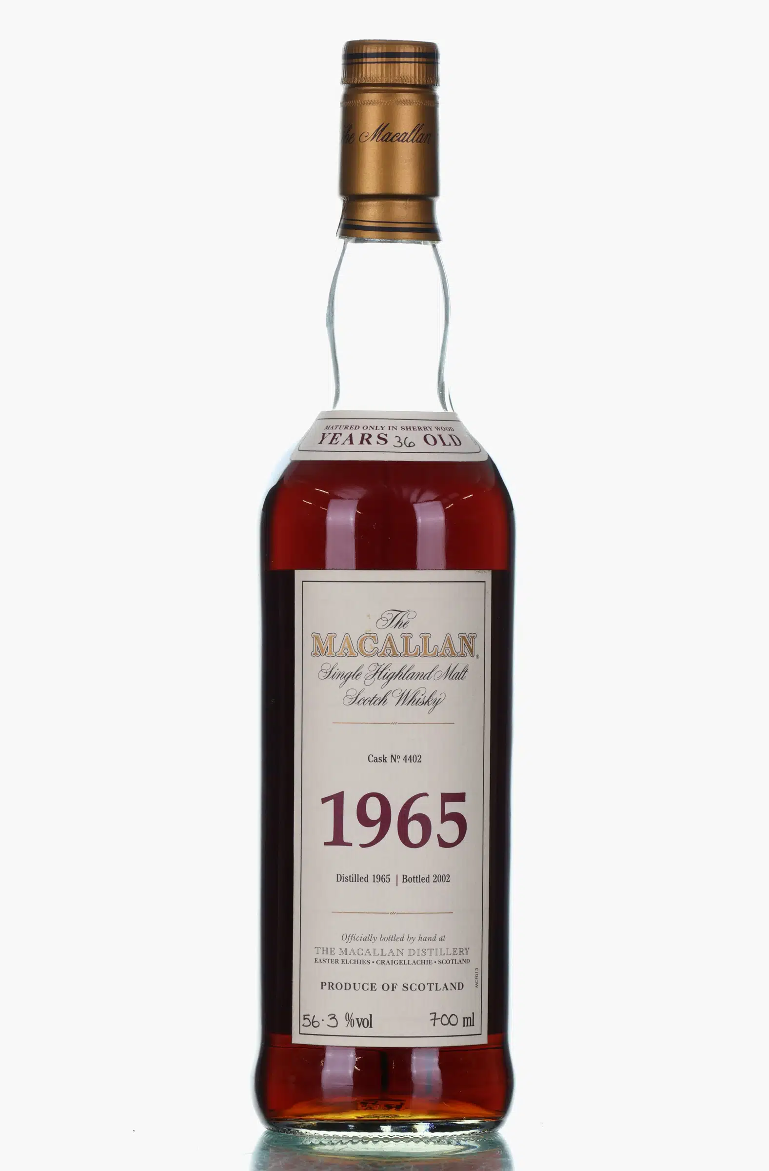 Macallan Fine & Rare 36 Year Old, Sherry Cask, Cask #4402, 2002, 56.3% whisky bottle