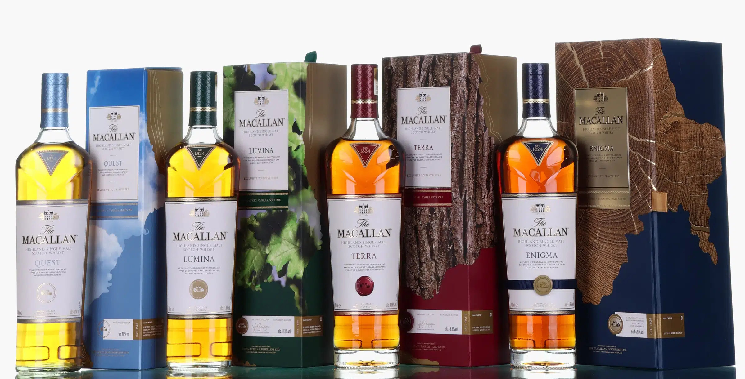 Macallan Quest Collection: Quest, Lumina, Terra & Enigma, 40% whisky bottle