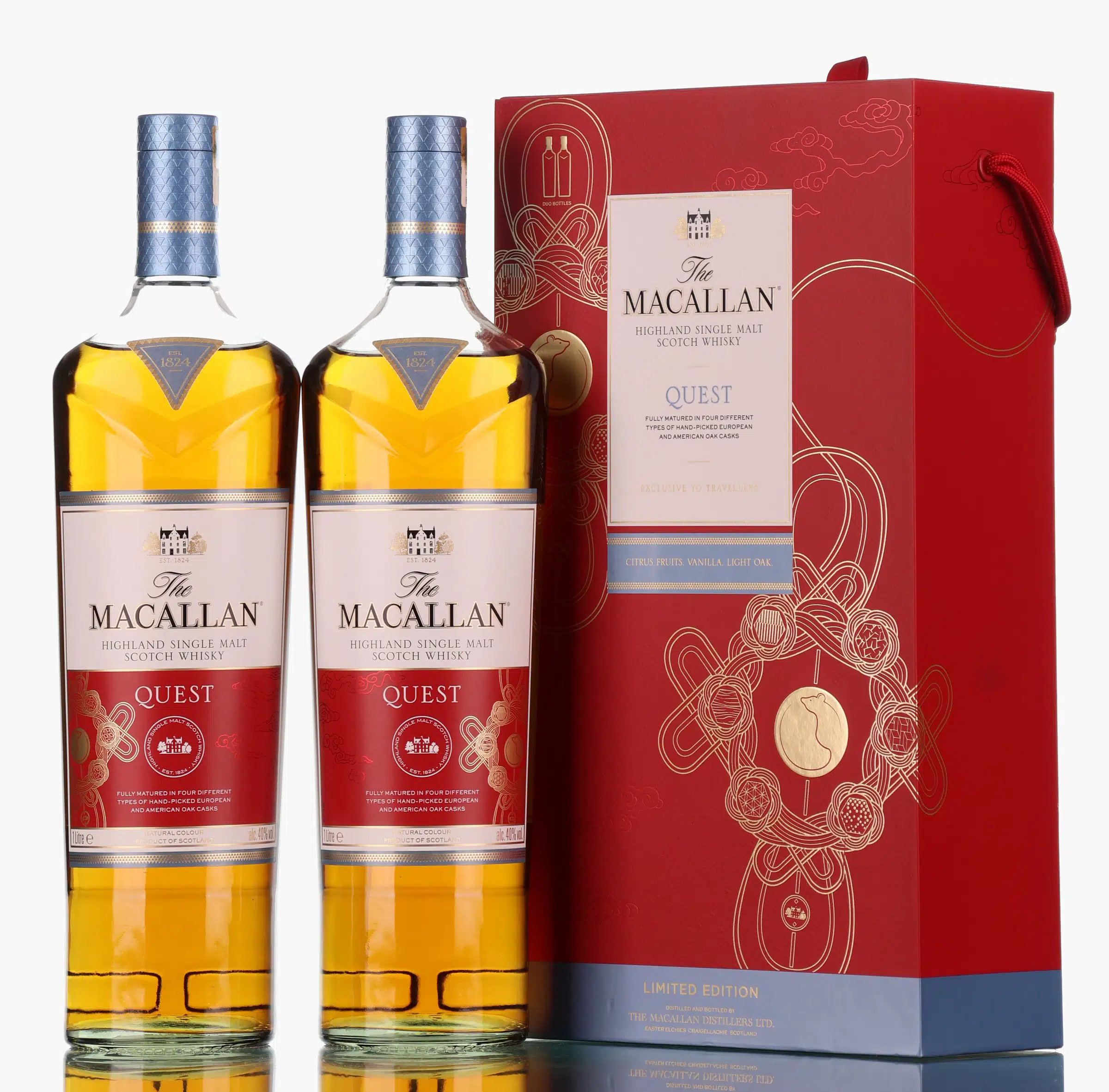 Macallan Quest 'Year Of The Rat' Limited Edition Travel Exclusive, European & American Oak Sherry Seasoned, American Ex-Bourbon & Hogshead Cask, 2020, 40% whisky bottle