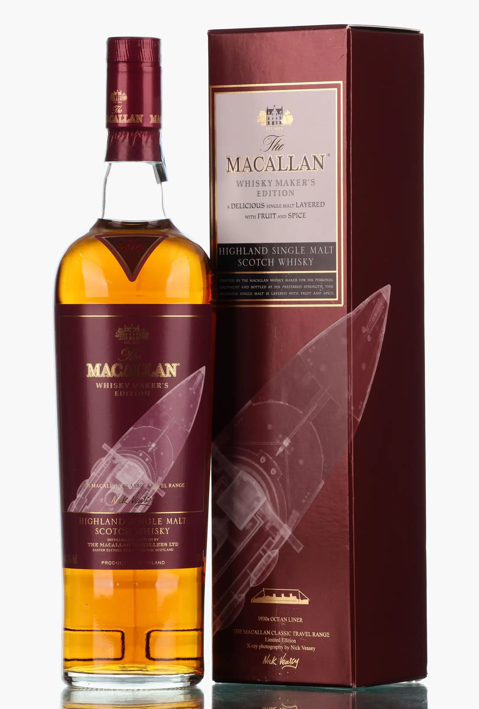 Macallan Whisky Maker's Edition - Nick Veasey Classic Travel Range: 1930s Ocean Liner, Bourbon & Sherry Cask, 2016, 42.8% whisky bottle