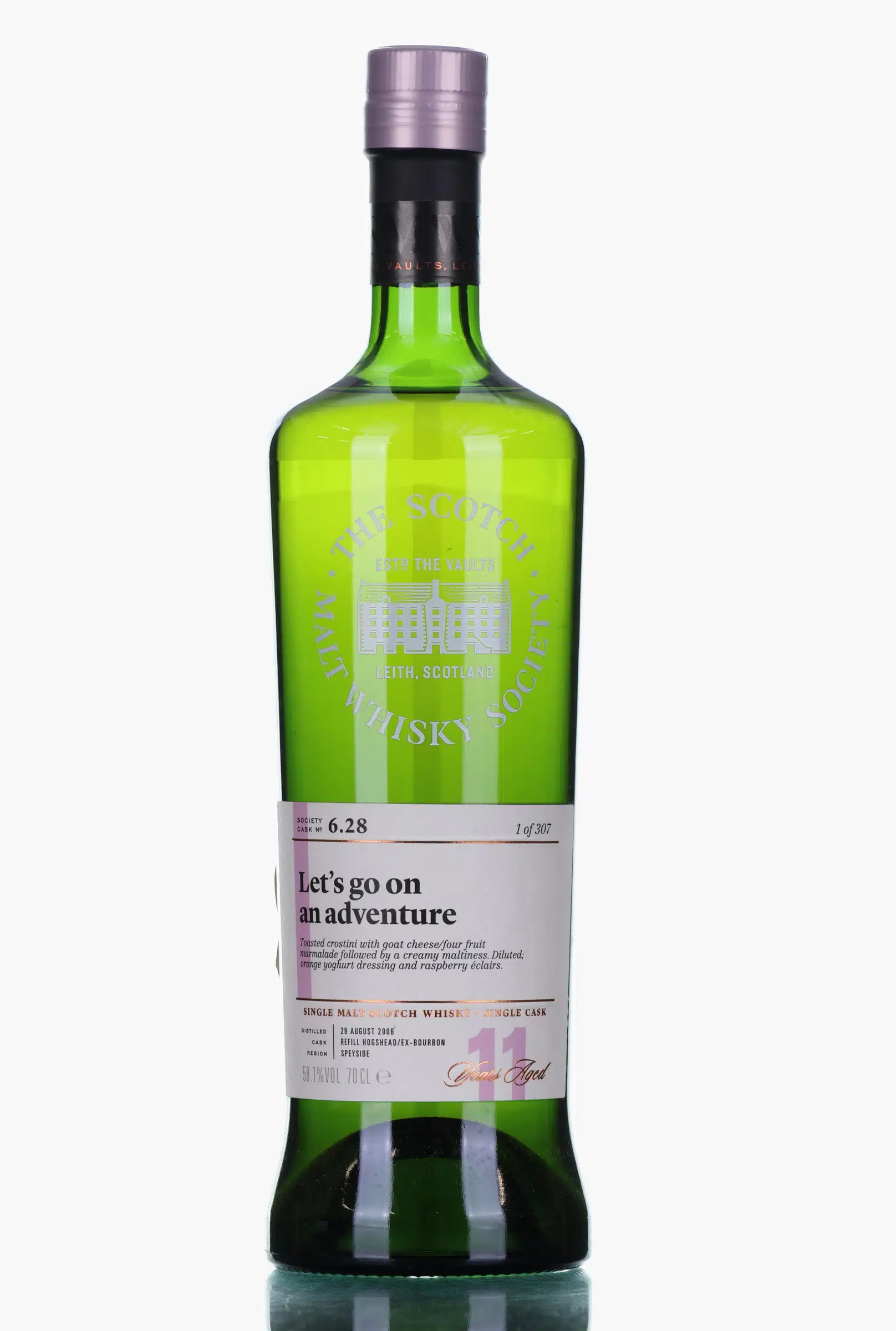 MacDuff Let's go on an Adventure 11 Year Old, Bourbon Cask, Cask #6.28, 2006, Scotch Malt Whisky Society, 58.1% whisky bottle