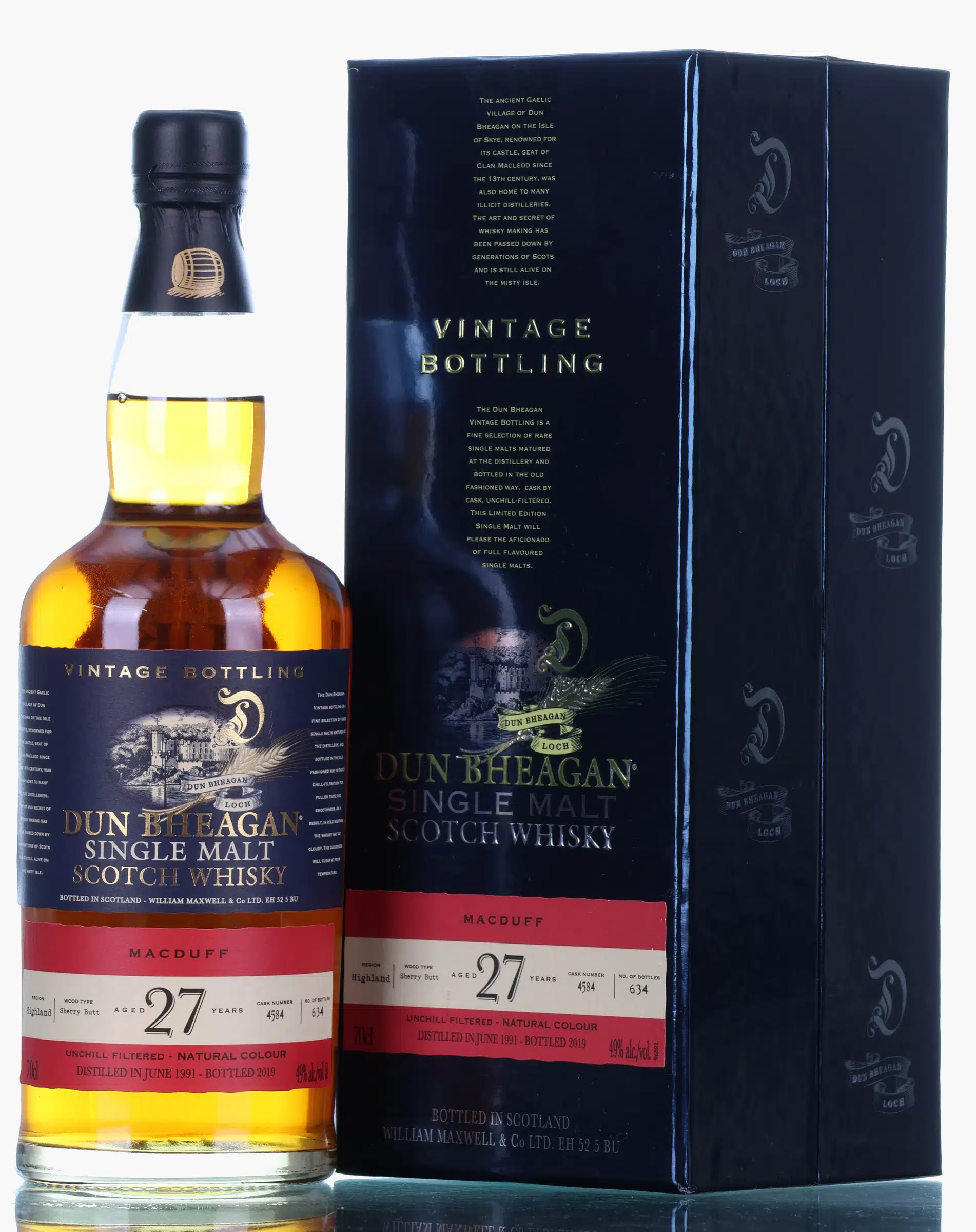 Macduff Dun Bheagan Vintage Bottling 27 Year Old, Sherry Butt Cask, Cask #4584, 1991, Ian Macleod, 49% whisky bottle