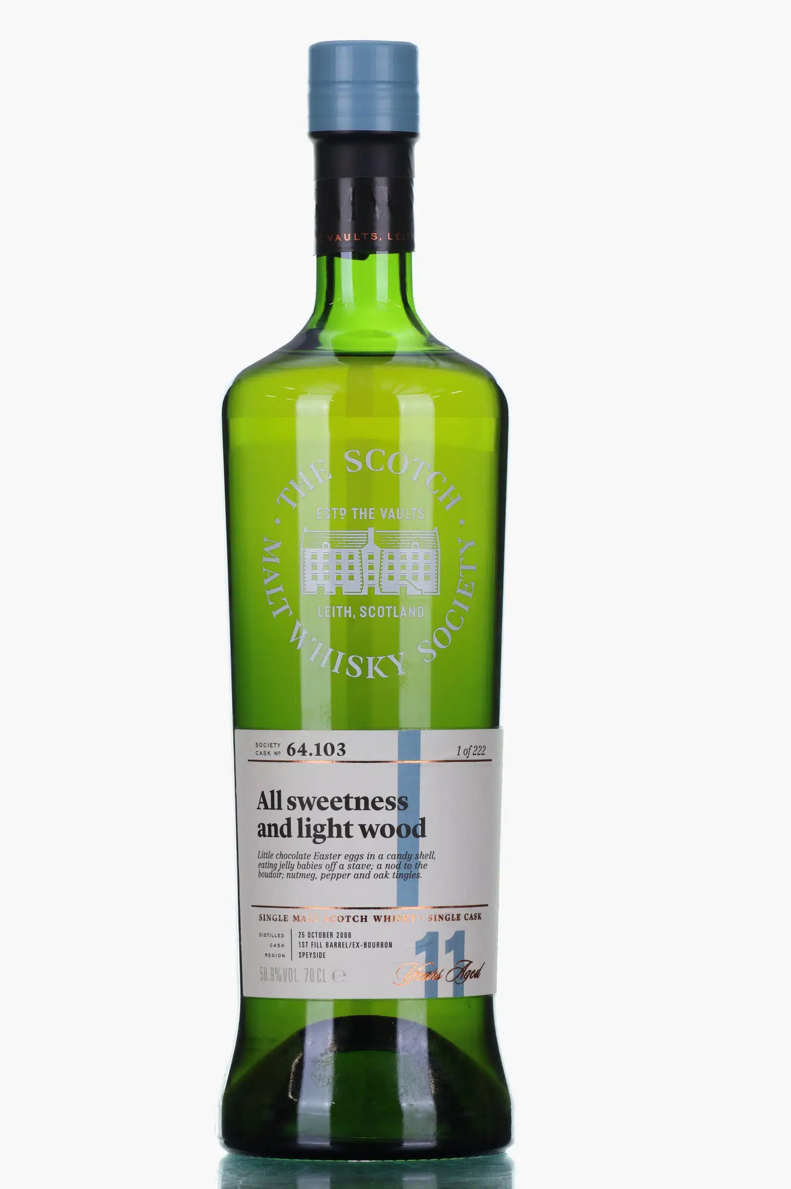 Mannochmore All Sweetness & Light Wood 11 Year Old, Bourbon Cask, Cask #64.103, 2006, The Scotch Malt Whisky Society, 58.9% whisky bottle