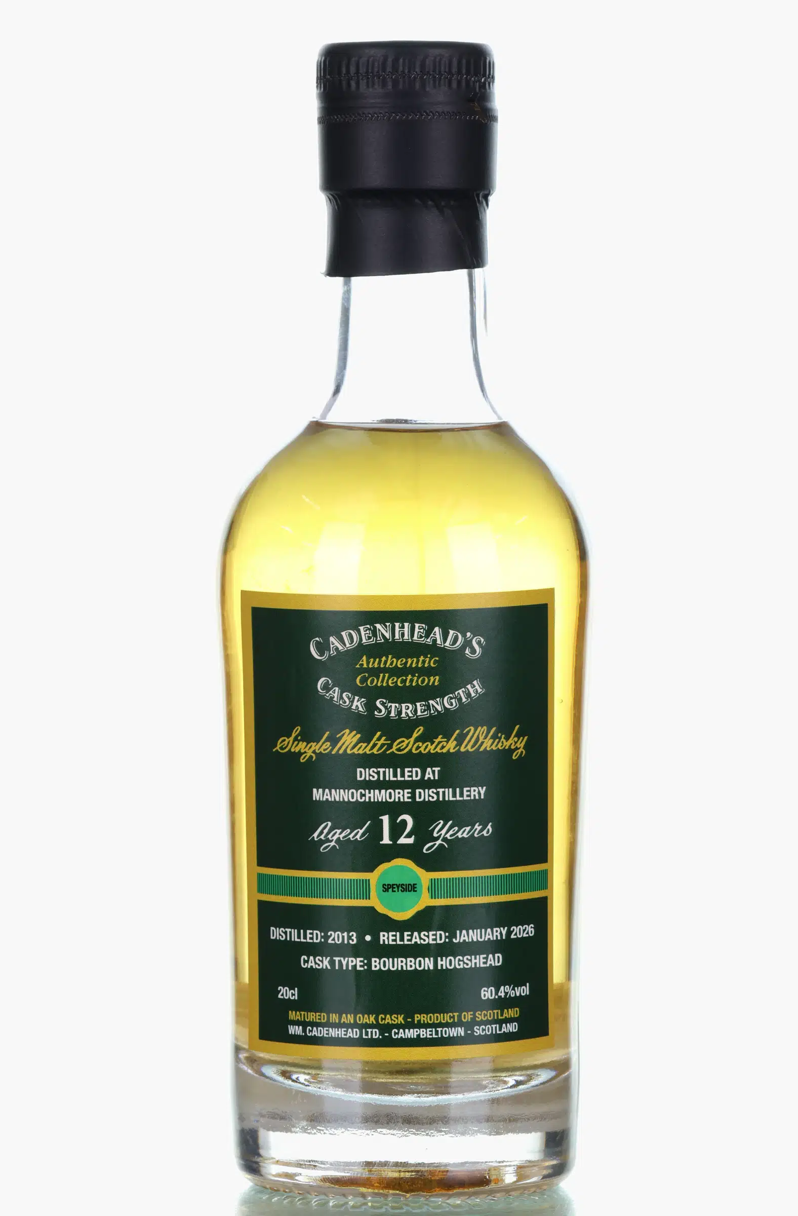 Mannochmore Authentic Collection 12 Year Old, Bourbon Cask, 2013, Cadenhead's, 60.4% whisky bottle