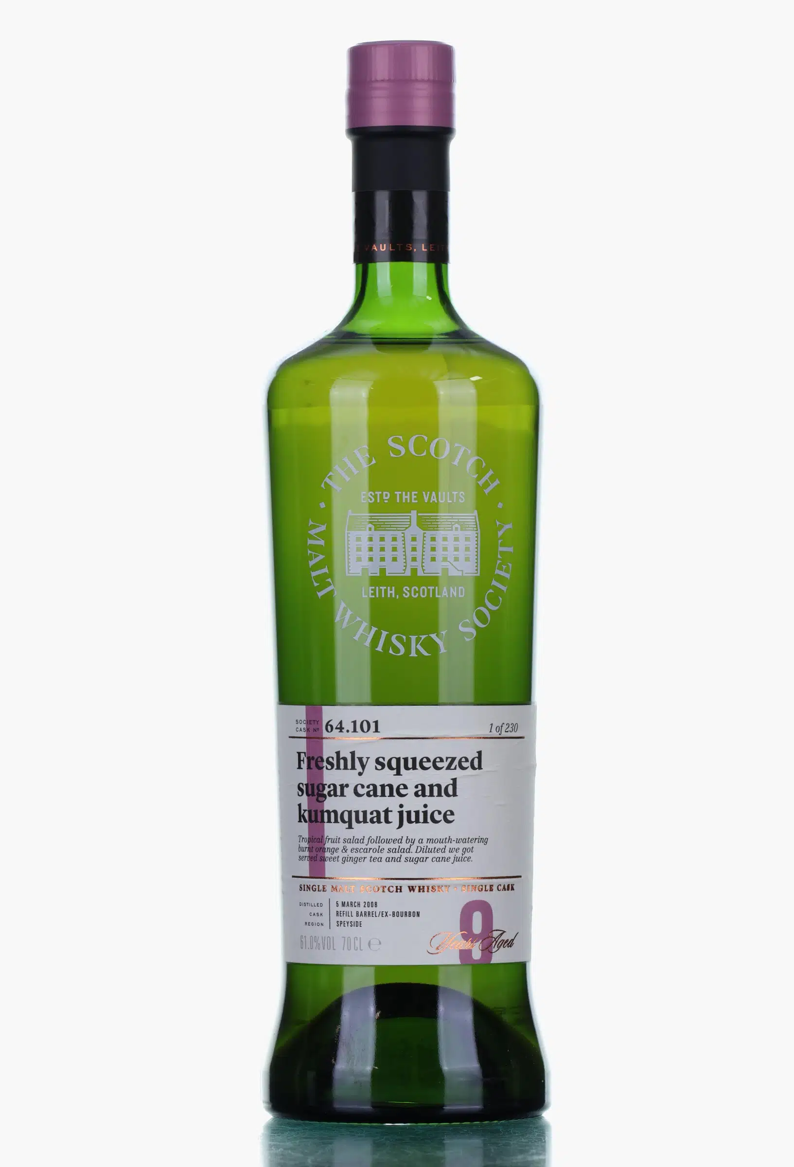 Mannochmore Freshly Squeezed Sugar Cane & Kumquat Juice 9 Year Old, Refill Ex-Bourbon Barrel, Cask #64.101, 2008, The Scotch Malt Whisky Society (SMWS), 61% whisky bottle