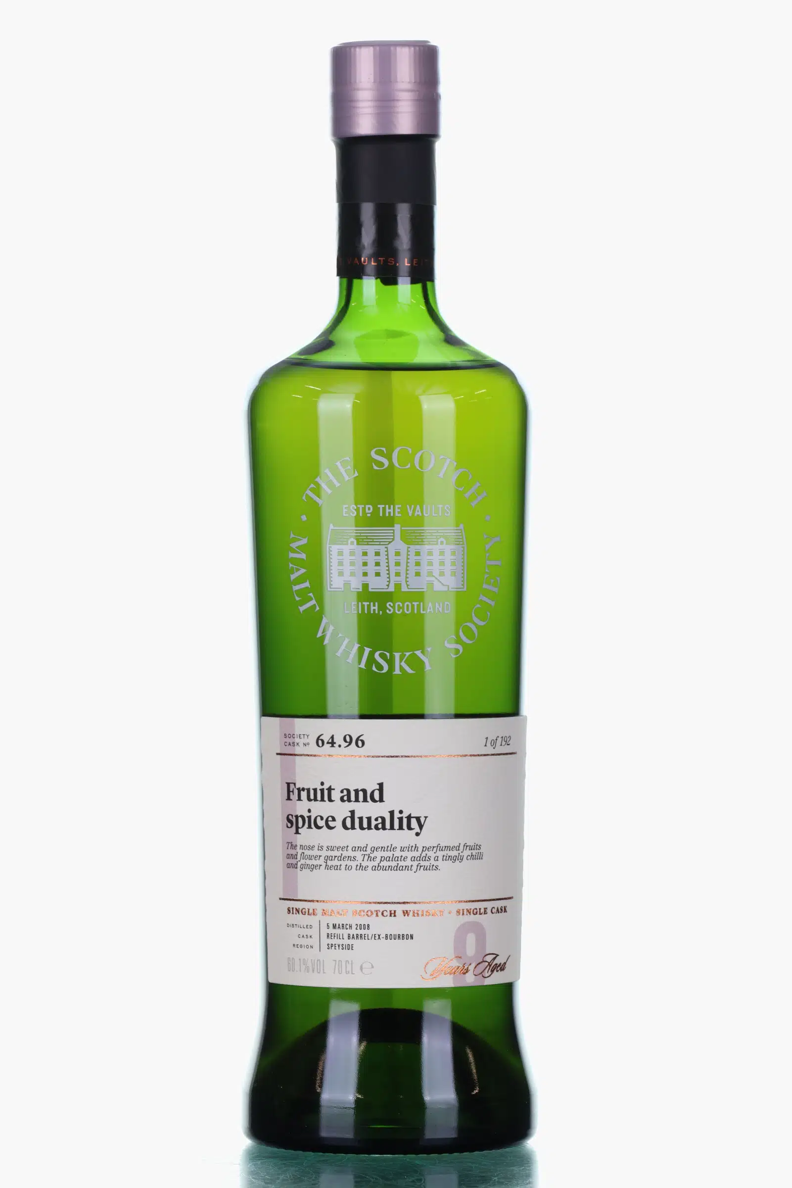 Mannochmore Fruit & Spice Duality 9 Year Old, Bourbon Cask, Cask #96, 2008, The Scotch Malt Whisky Society, 60.1% whisky bottle