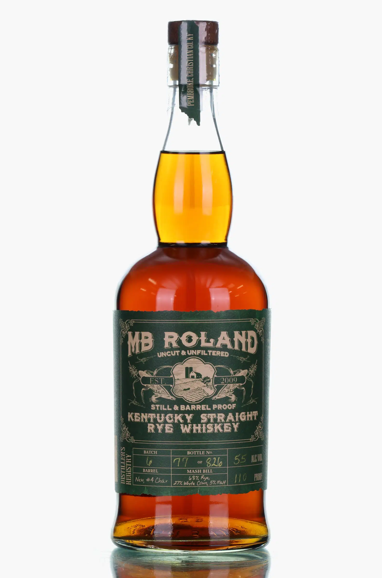 MB Roland Kentucky Straight Rye Whiskey 2 Year Old, New Charred Oak Cask, 55% whisky bottle
