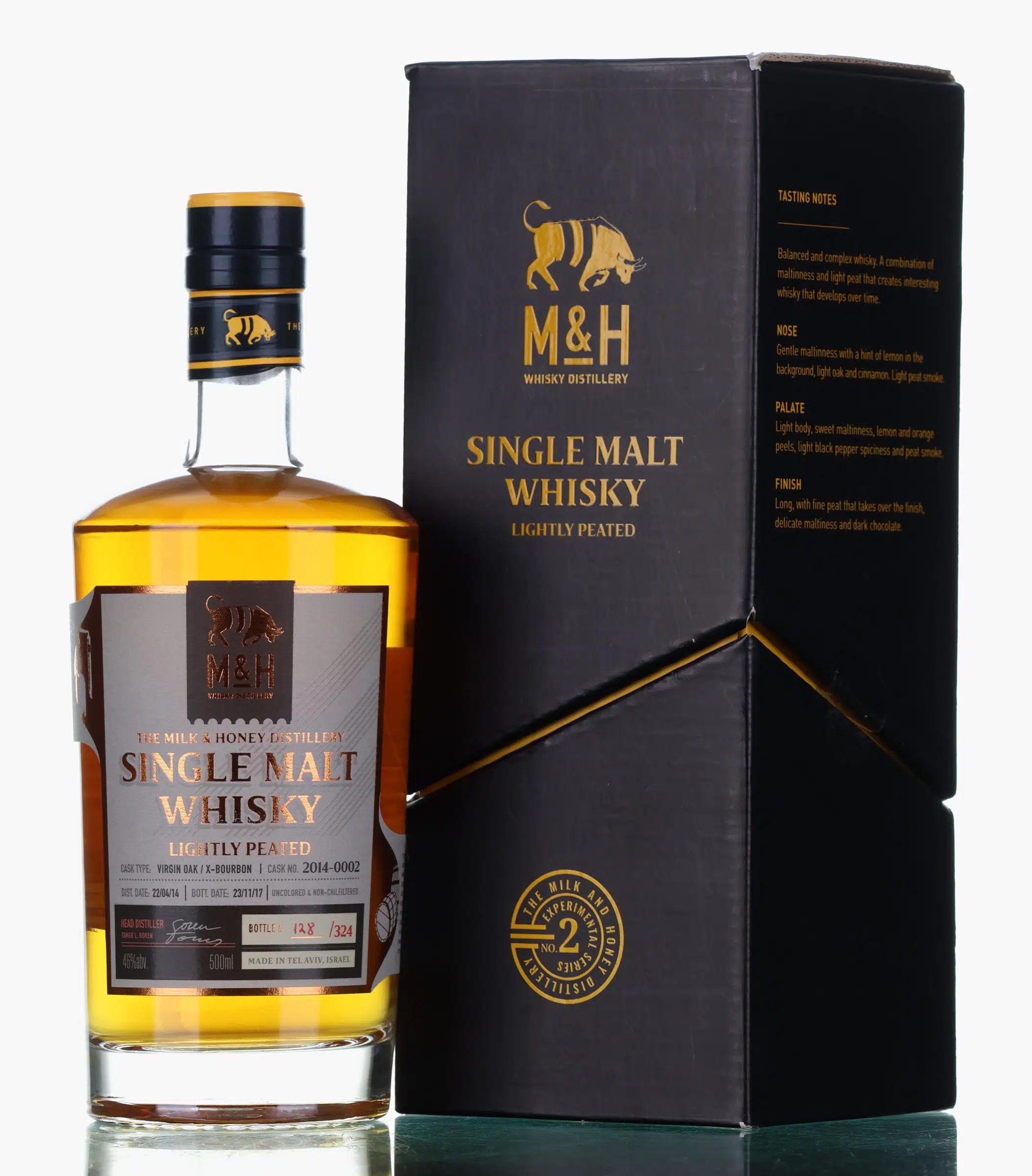 Milk & Honey Experimental Series No. 2 3 Year Old, Ex-Bourbon & Virgin Oak Cask, Cask #2014-0002, 2014, 46% whisky bottle