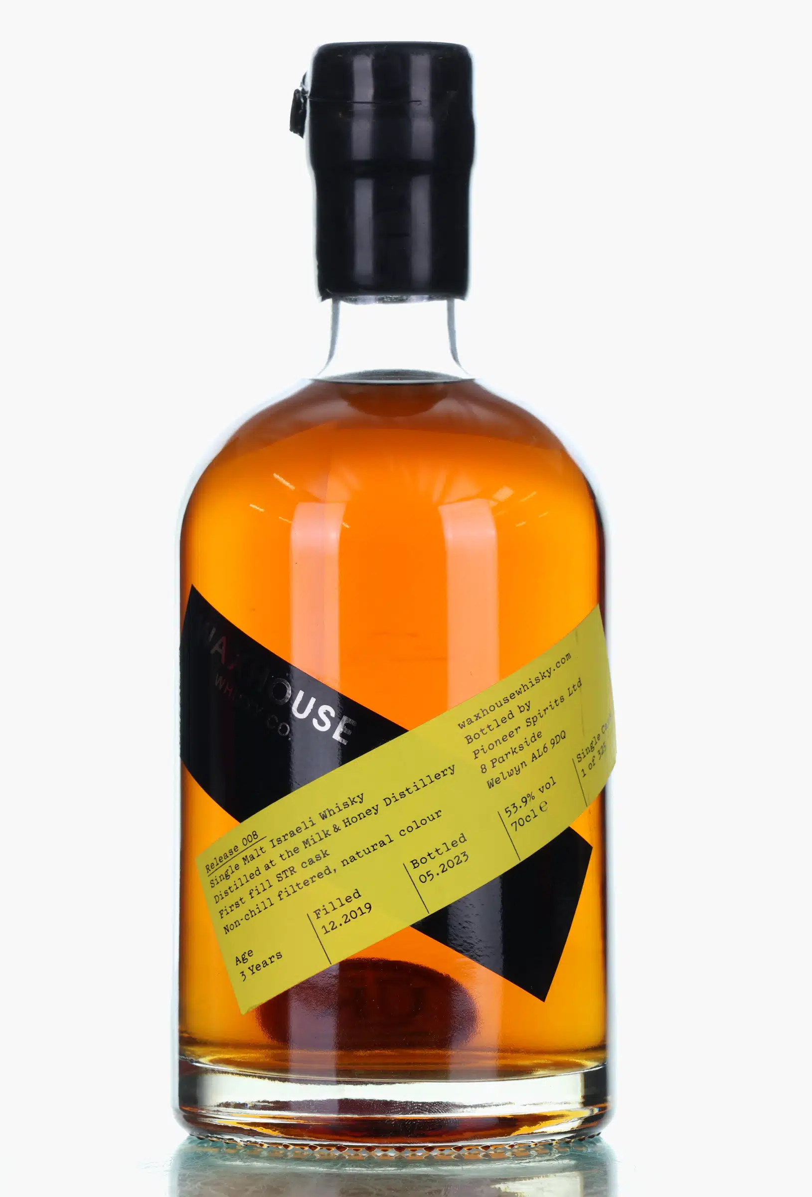 Milk & Honey Waxhouse Release 3 Year Old, STR Cask, Batch No. 008, 2019, Waxhouse Whisky, 53.9% whisky bottle