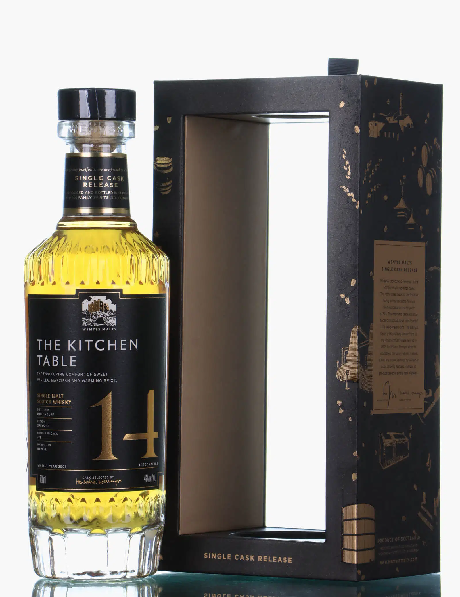 Miltonduff The Kitchen Table 14 Year Old, Bourbon Cask, 2008, Wemyss Malts, 46% whisky bottle