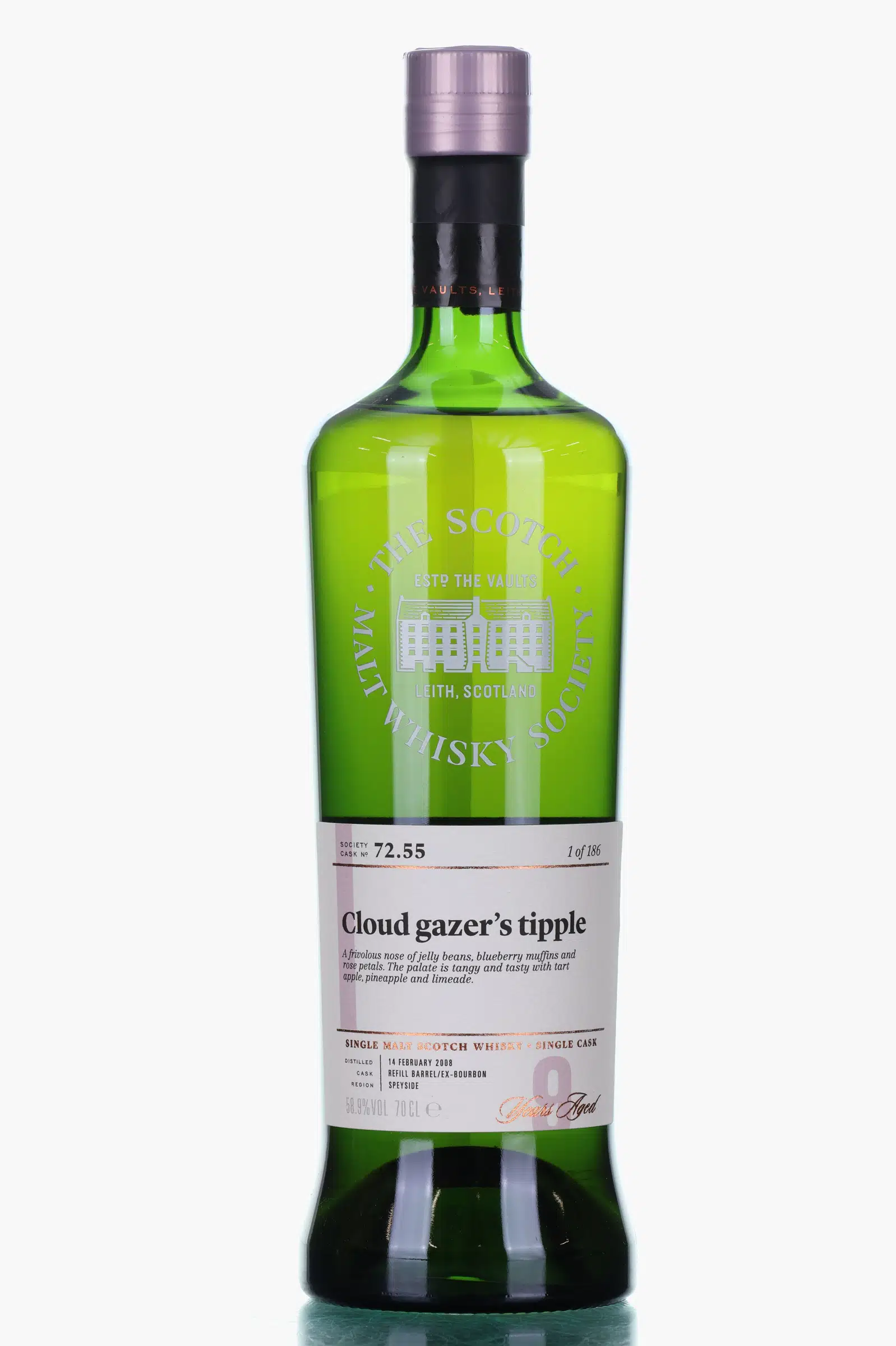 Miltonduff Cloud Gazer's Tipple 9 Year Old, Refill ex-Bourbon Barrel Cask, Cask #72.55, 2008, The Scotch Malt Whisky Society, 58.9% whisky bottle