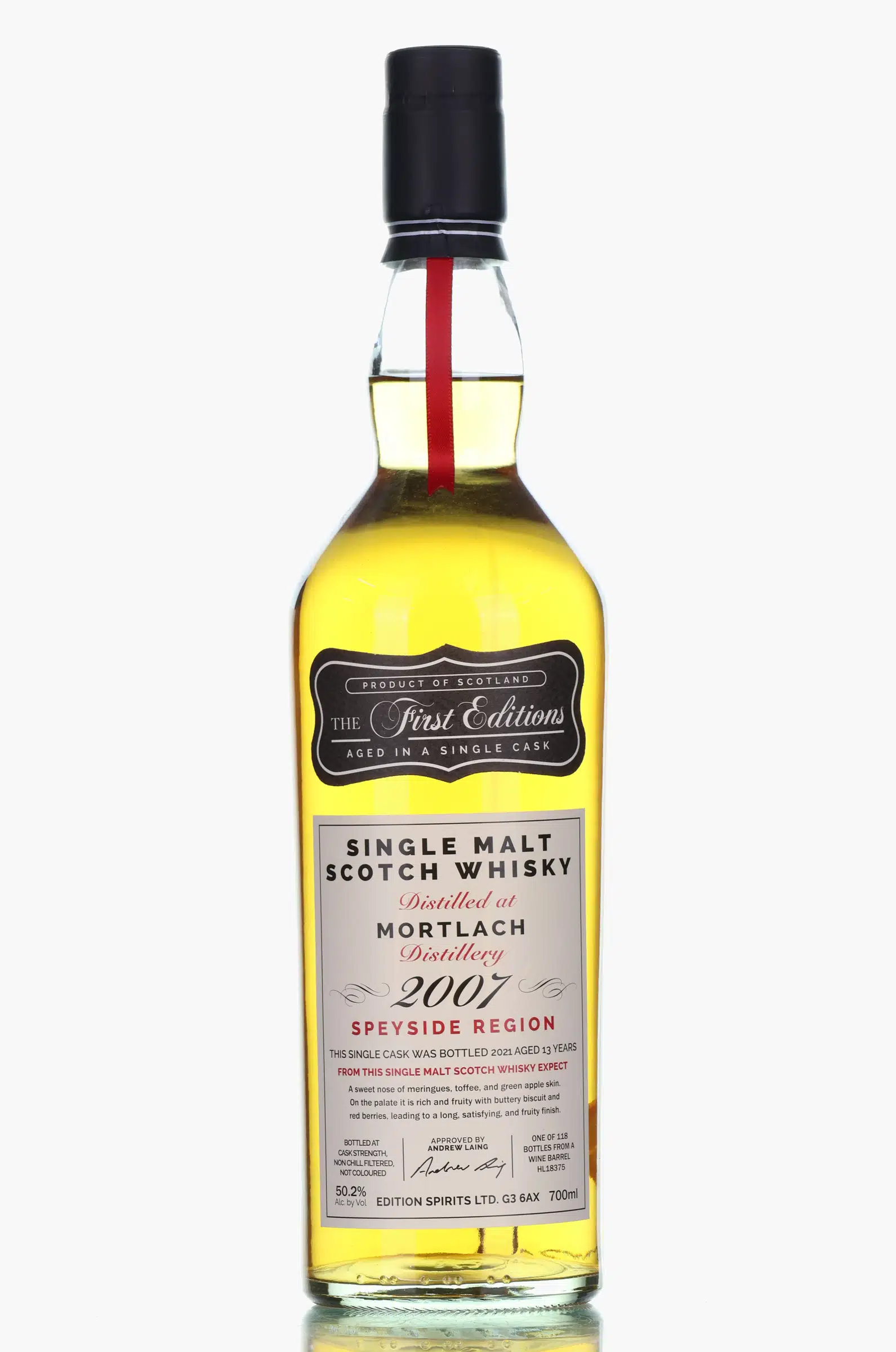 Mortlach The First Editions 13 Year Old, Wine Cask, Cask #HL18375, 2007, Edition Spirits Ltd., 50.2% whisky bottle