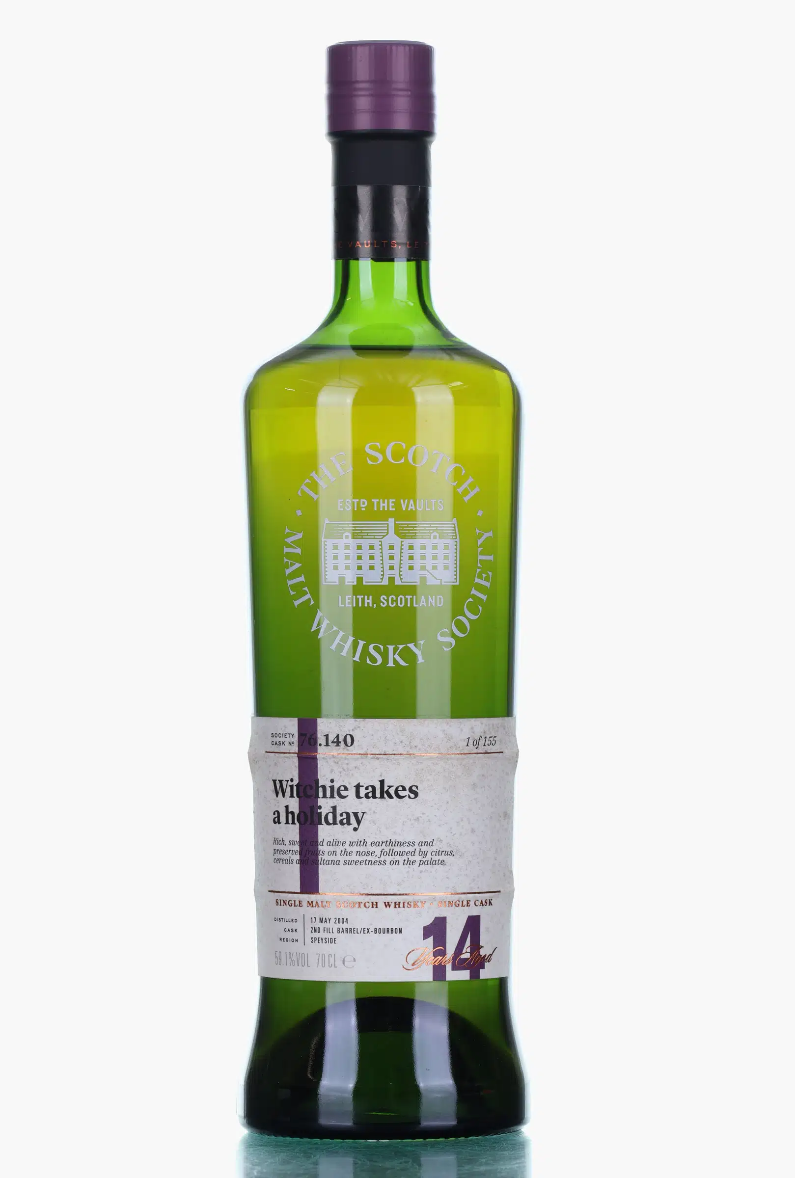 Mortlach 14 Years Old 2004 SMWS 76.140 | Witchie Takes a Holiday, Bourbon Cask, Cask #76.140, 2004, The Scotch Malt Whisky Society, 59.1% whisky bottle