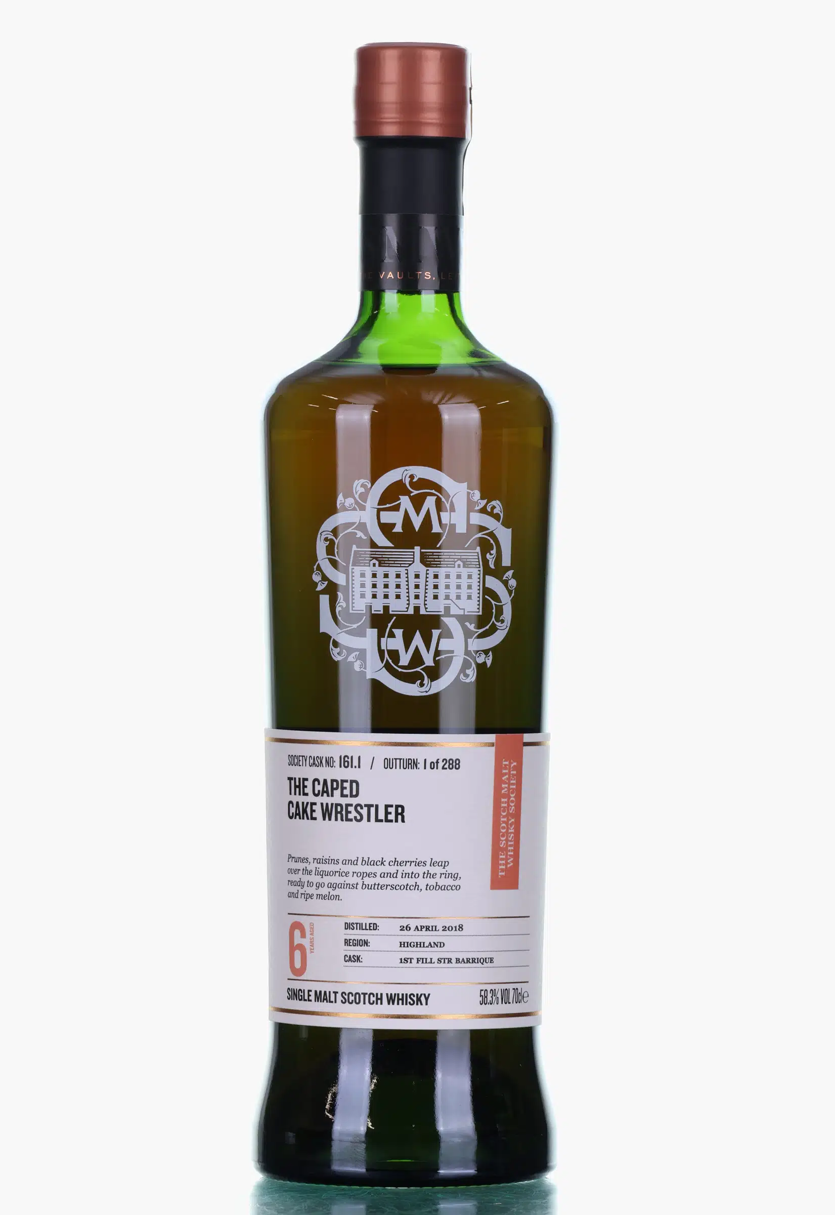 Nc'nean The Caped Cake Wrestler 6 Year Old, 1st Fill STR Barrique Cask, Cask #161.1, 2018, The Scotch Malt Whisky Society, 58.3% whisky bottle