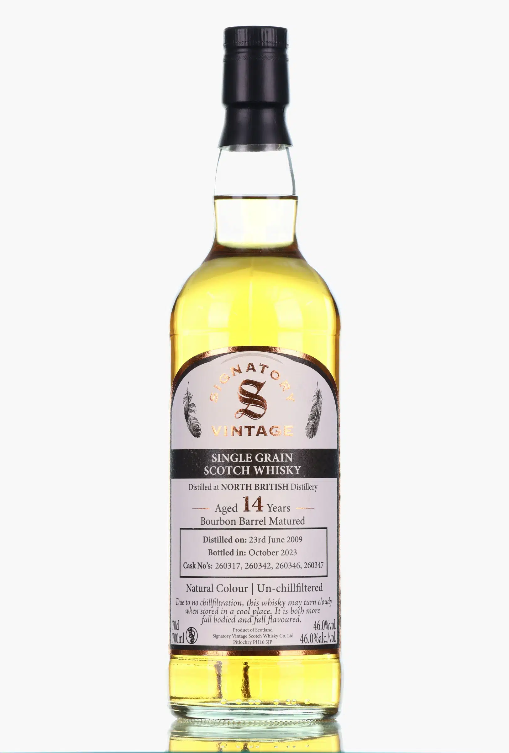 North British Un-chillfiltered Collection 14 Year Old, Bourbon Barrel Cask, Cask #260317, 260342, 260346 & 260347, 2009, Signatory Vintage, 46% whisky bottle