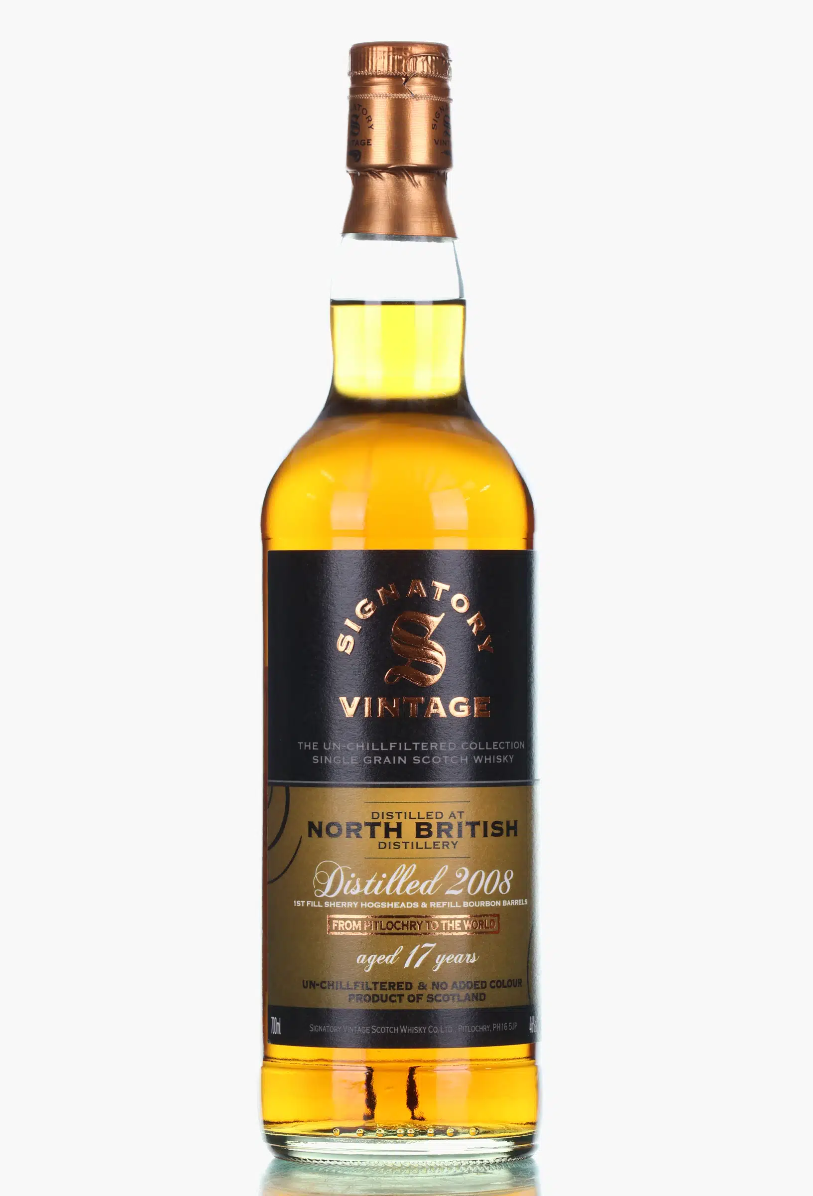 North British 17 Year Old, Bourbon & Sherry Cask, 2008, Signatory Vintage, 46% whisky bottle