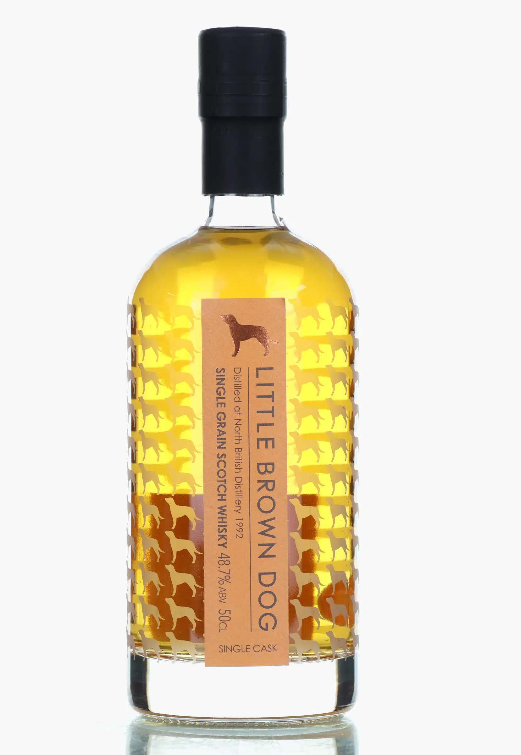 North British 28 Year Old, Bourbon Cask, 1992, Little Brown Dog, 48.7% whisky bottle