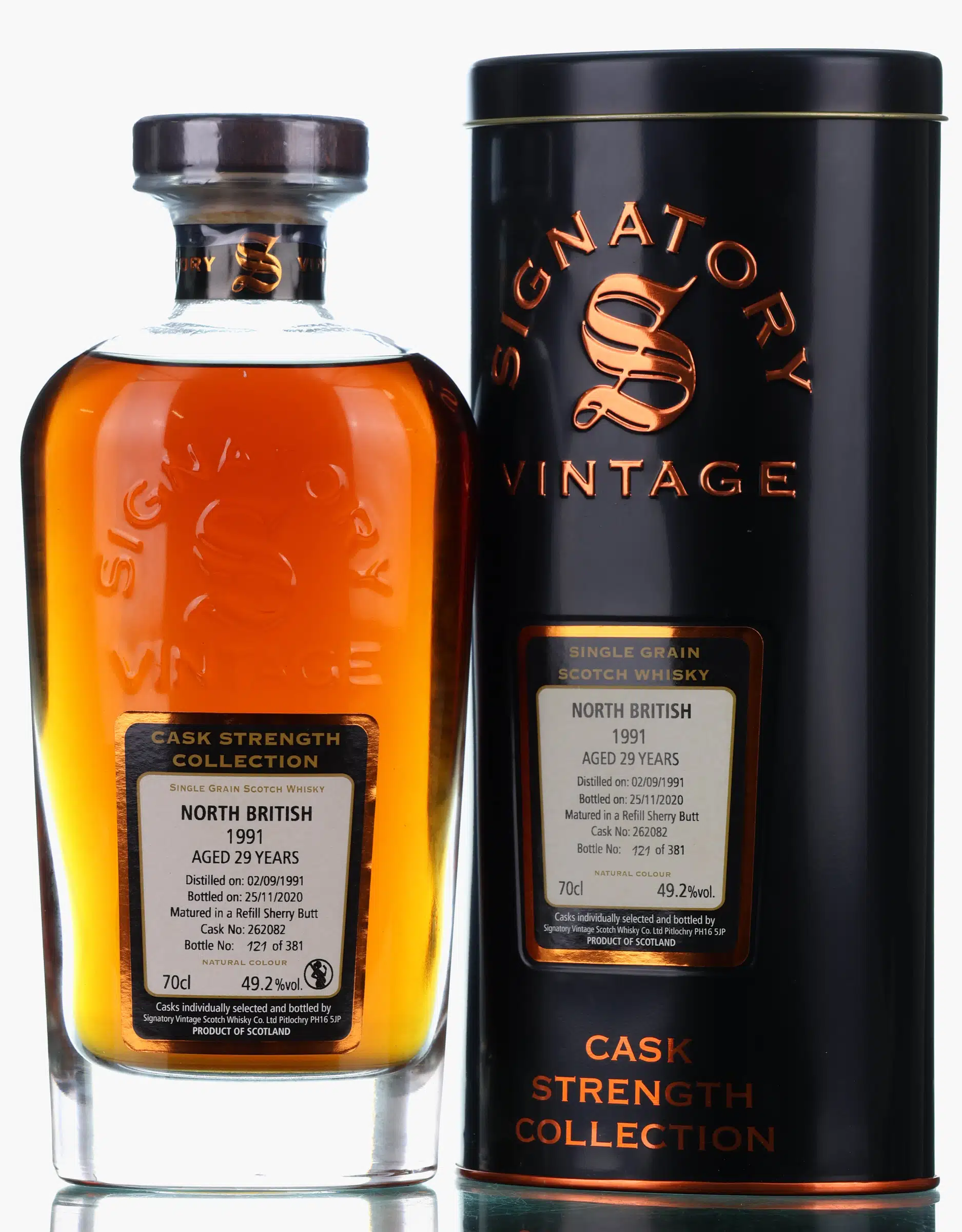 North British Cask Strength Collection 29 Year Old, Refill Sherry Butt Cask, Cask #262082, 1991, Signatory Vintage, 49.2% whisky bottle