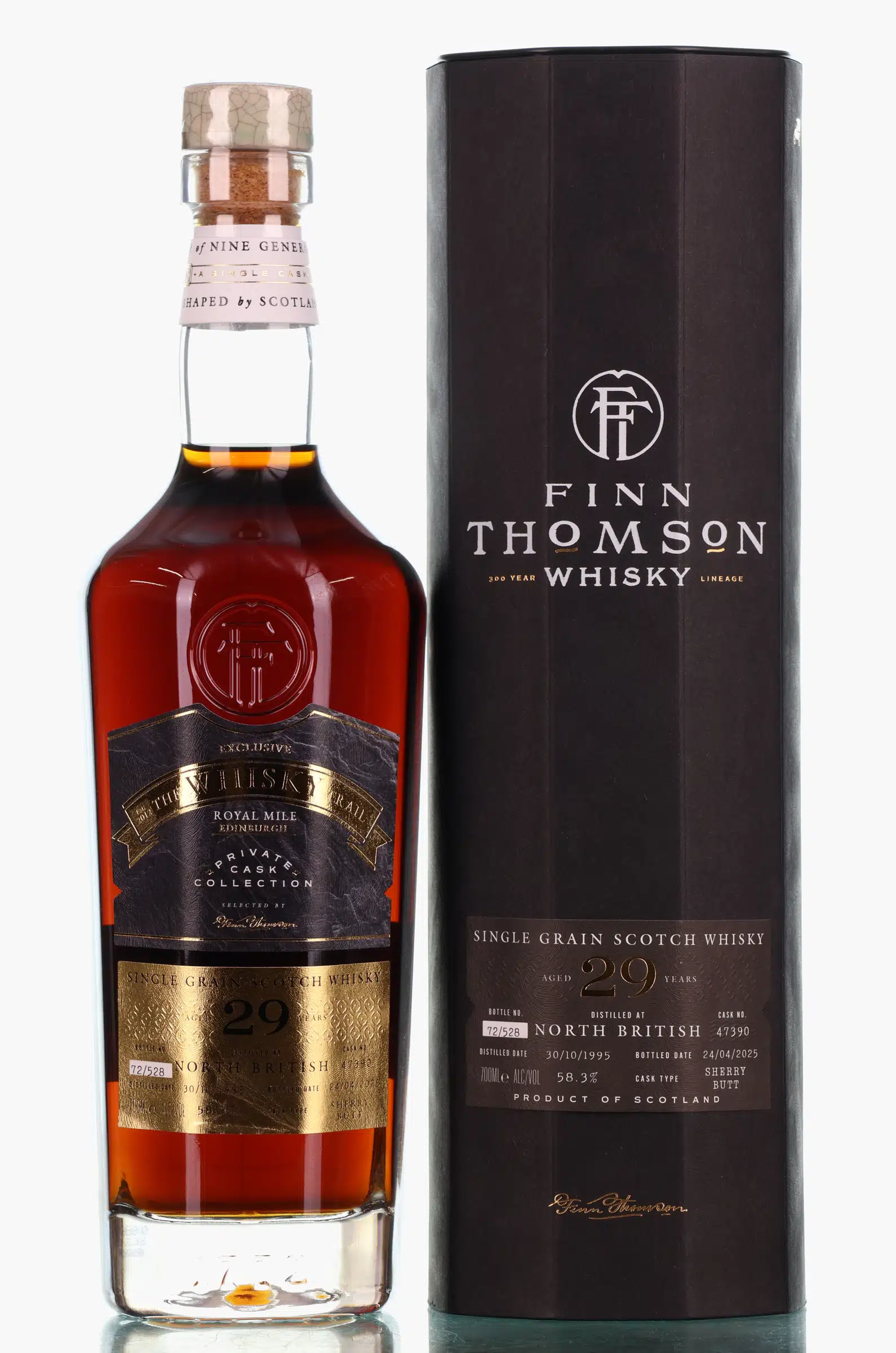 North British The Whisky Trade Royal Mile Edinburgh 29 Year Old, Sherry Butt Cask, Cask #47390, 1995, Finn Thomson, 58.3% whisky bottle