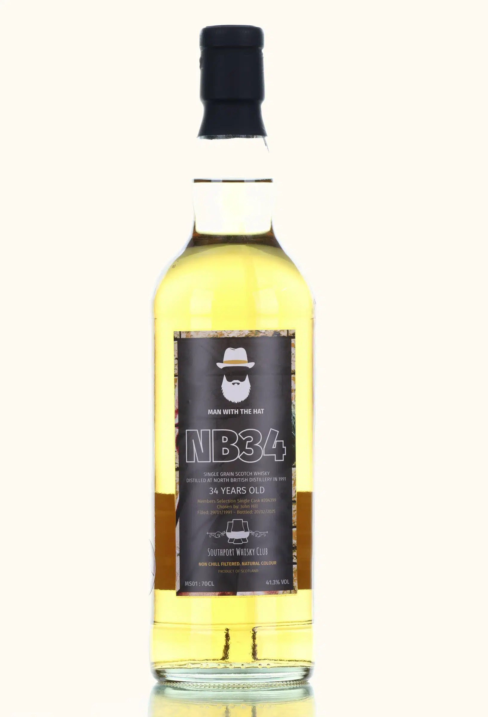 North British Man With The Hat NB34 34 Year Old, Cask #204399, 1991, Southport Whisky Club, 41.3% whisky bottle